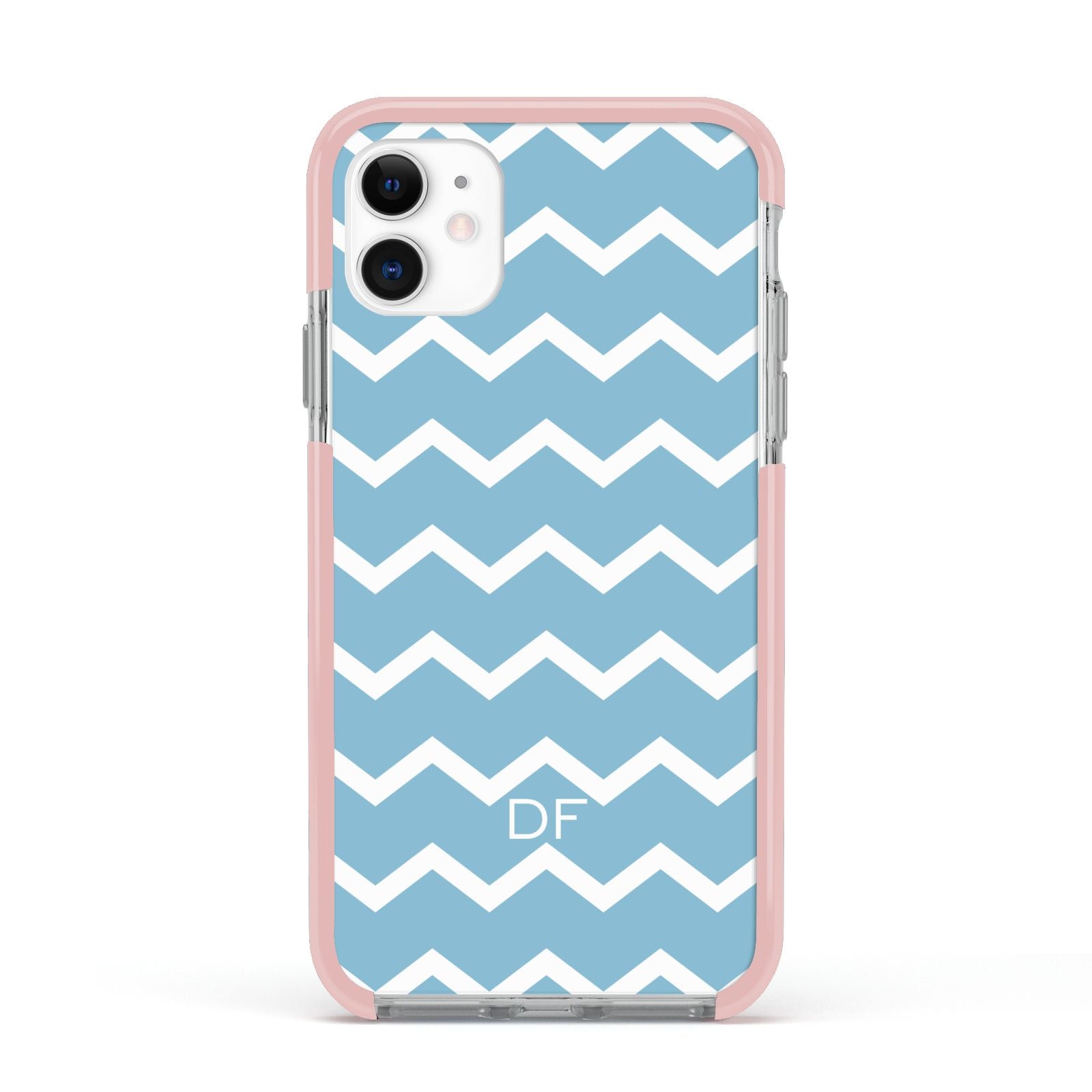 Personalised Chevron Blue Apple iPhone 11 in White with Pink Impact Case