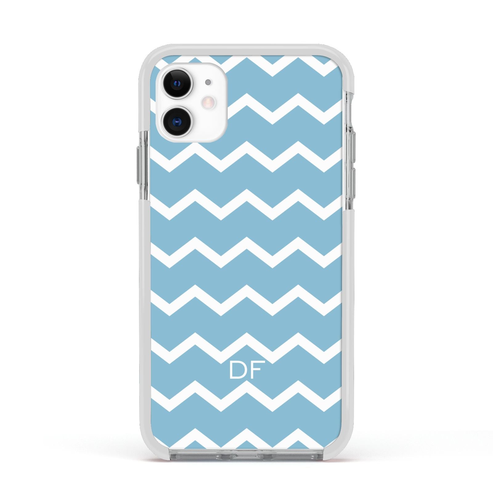 Personalised Chevron Blue Apple iPhone 11 in White with White Impact Case