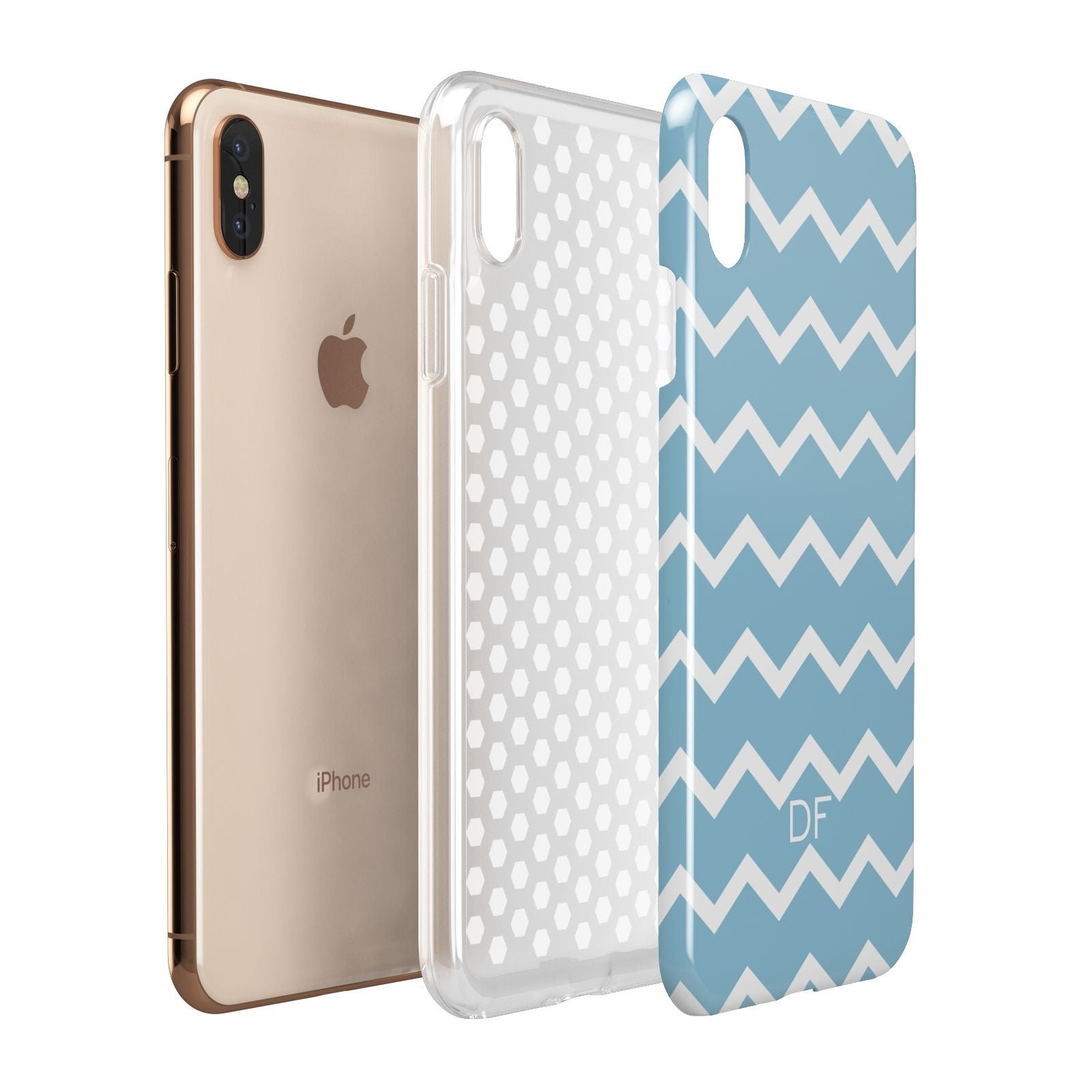 Personalised Chevron Blue Apple iPhone Xs Max 3D Tough Case Expanded View