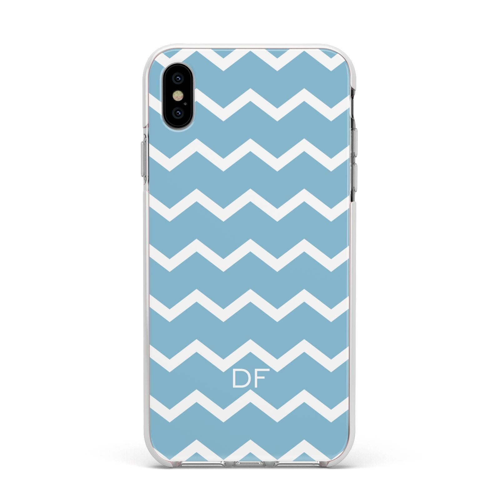 Personalised Chevron Blue Apple iPhone Xs Max Impact Case White Edge on Silver Phone