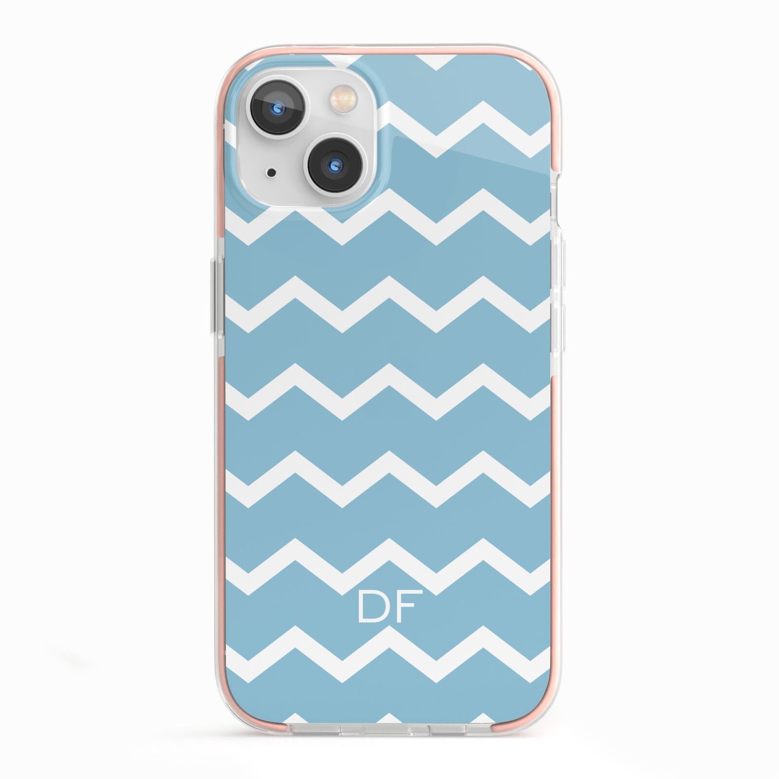 Personalised Chevron Blue iPhone 13 TPU Impact Case with Pink Edges