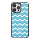 Personalised Chevron Blue iPhone 14 Pro Max Black Impact Case on Silver phone