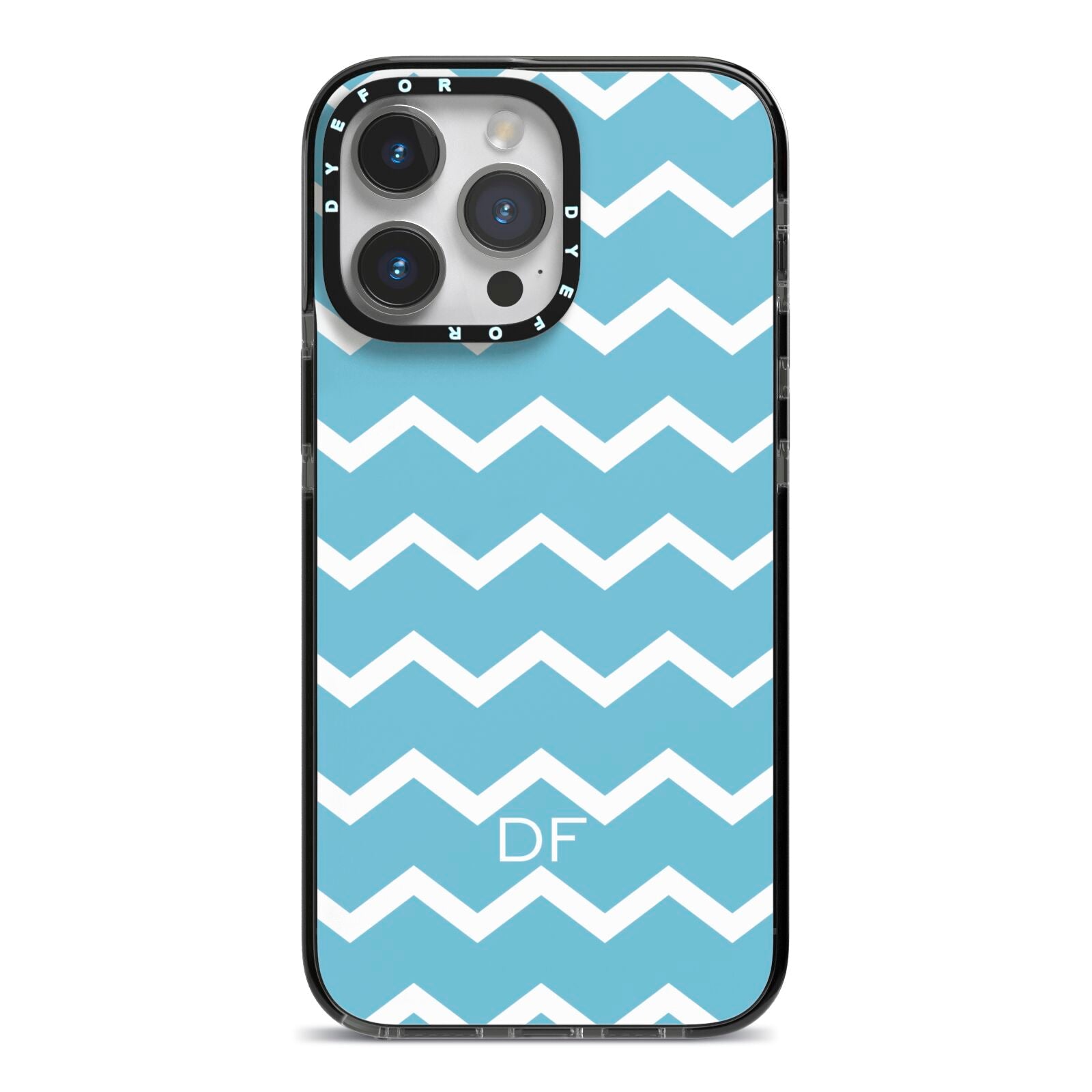 Personalised Chevron Blue iPhone 14 Pro Max Black Impact Case on Silver phone