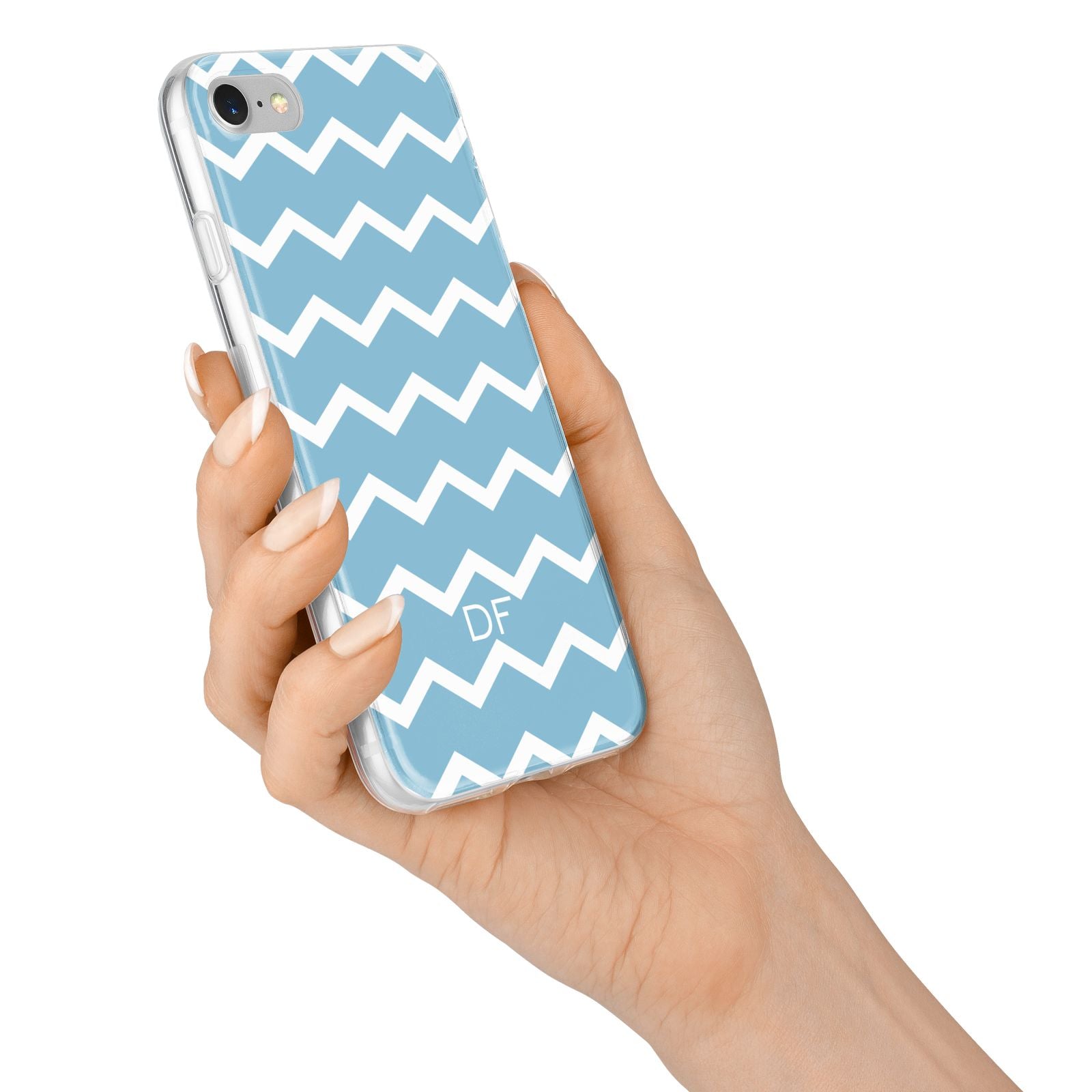 Personalised Chevron Blue iPhone 7 Bumper Case on Silver iPhone Alternative Image