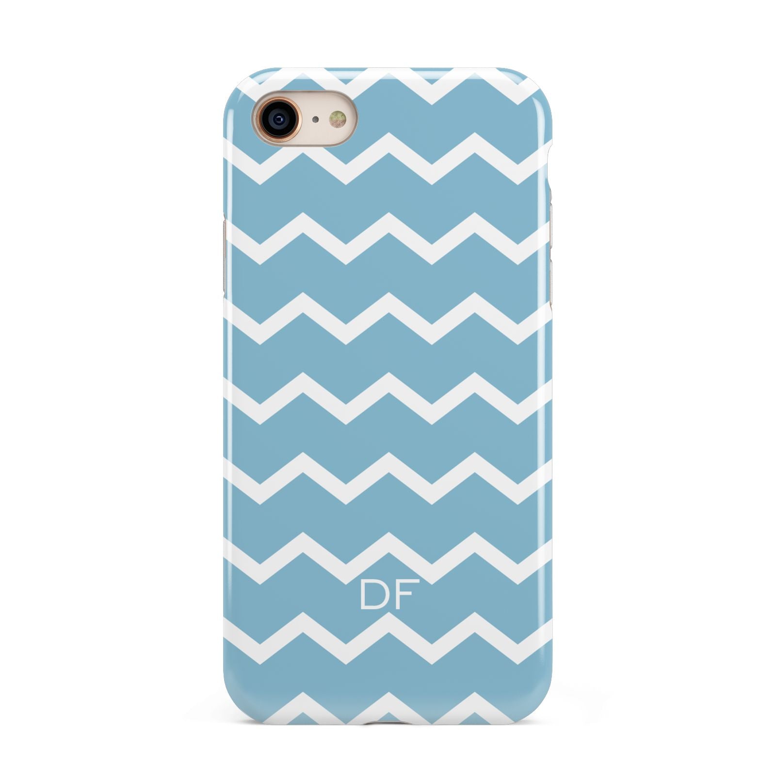Personalised Chevron Blue iPhone 8 3D Tough Case on Gold Phone