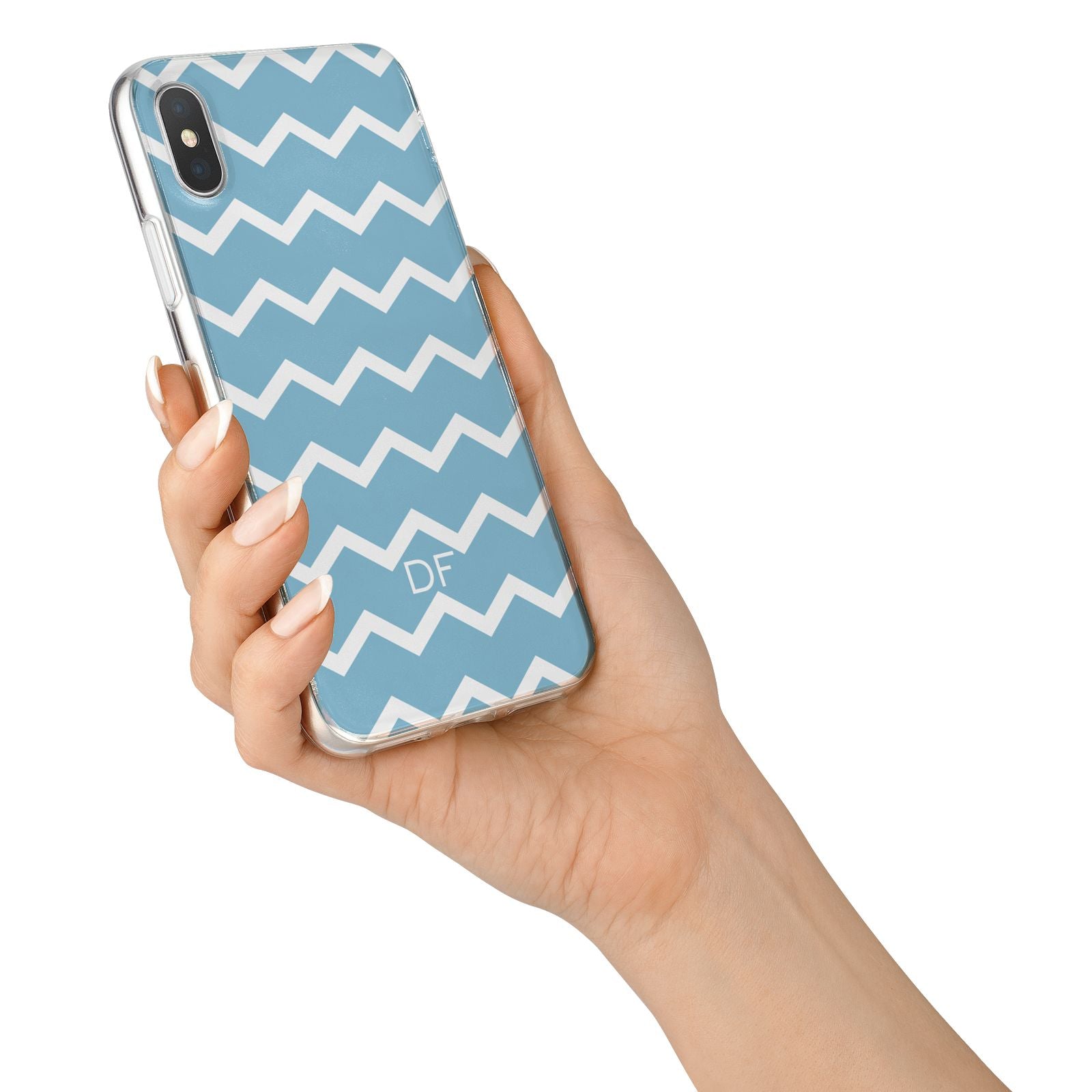 Personalised Chevron Blue iPhone X Bumper Case on Silver iPhone Alternative Image 2