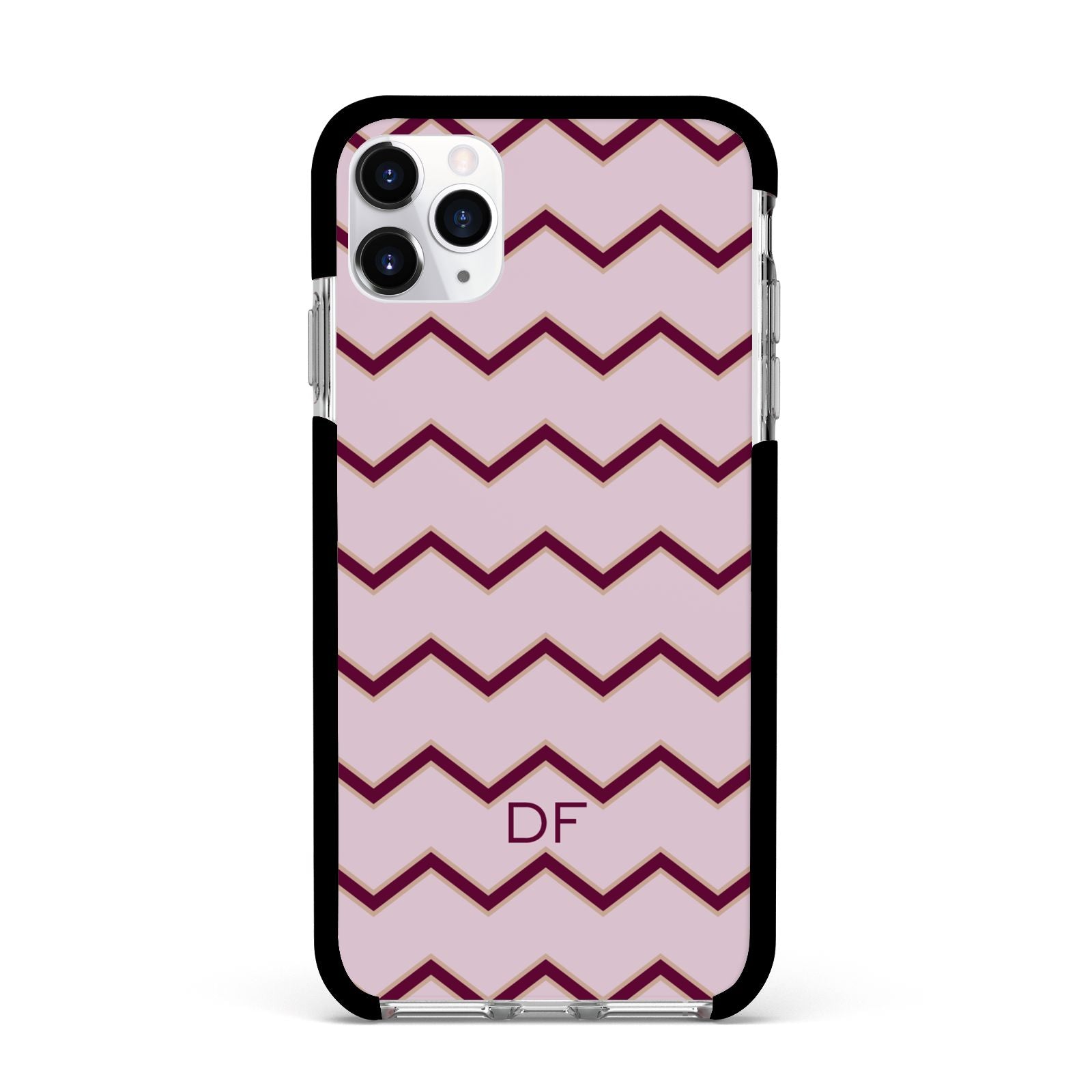Personalised Chevron Burgundy Apple iPhone 11 Pro Max in Silver with Black Impact Case