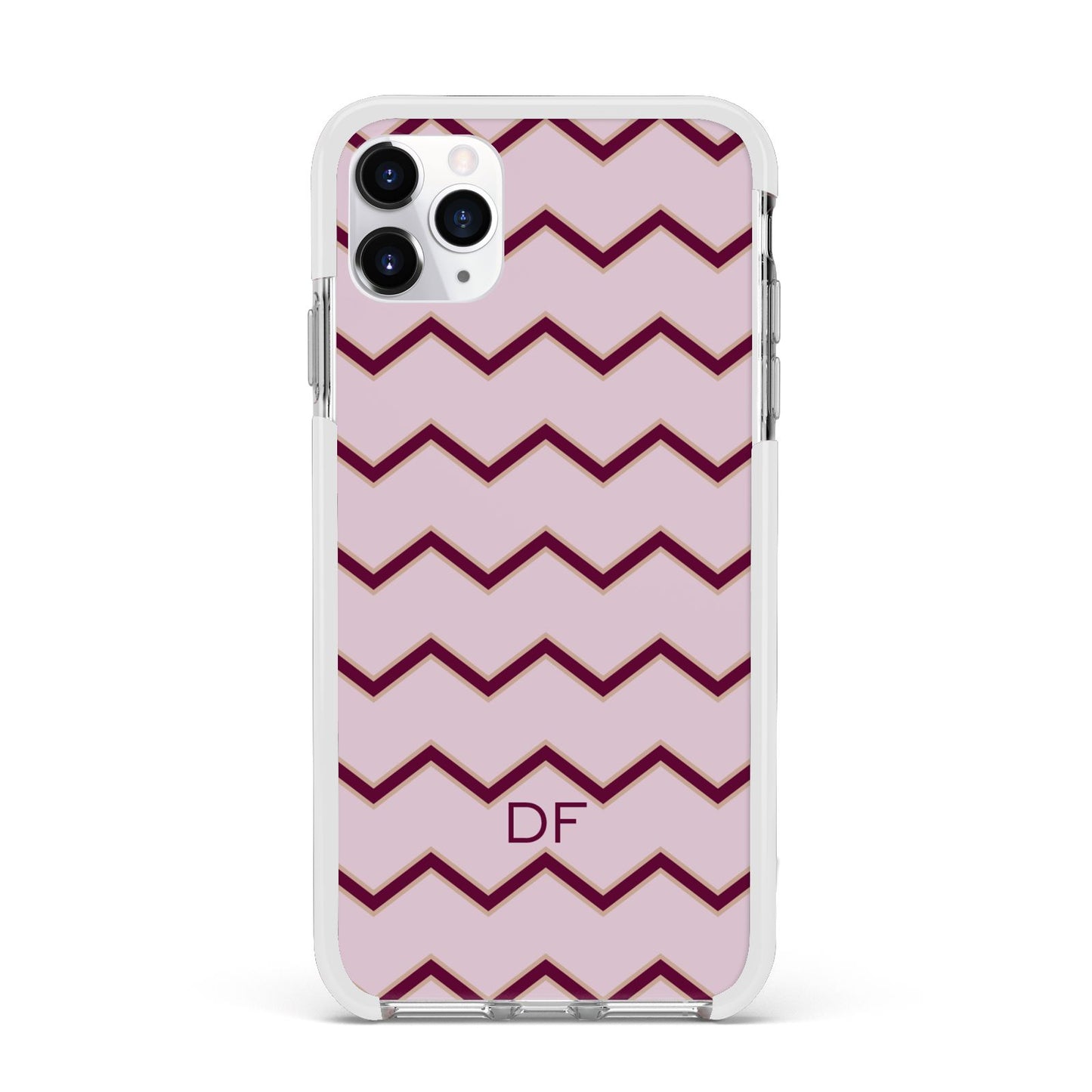 Personalised Chevron Burgundy Apple iPhone 11 Pro Max in Silver with White Impact Case
