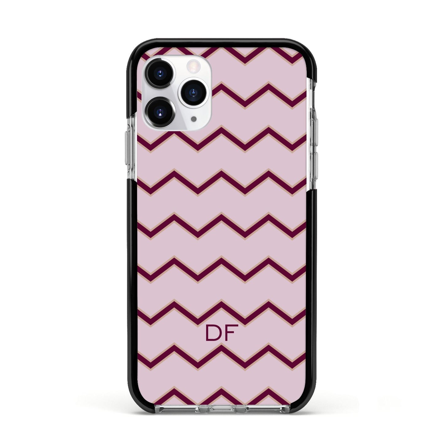 Personalised Chevron Burgundy Apple iPhone 11 Pro in Silver with Black Impact Case