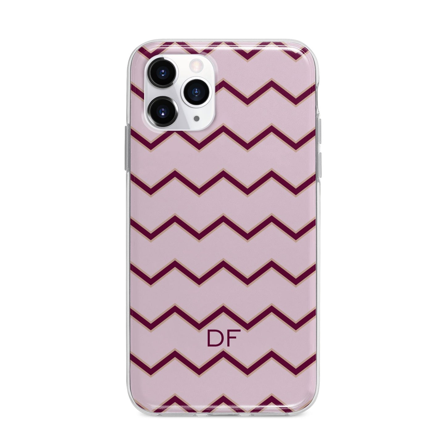 Personalised Chevron Burgundy Apple iPhone 11 Pro in Silver with Bumper Case