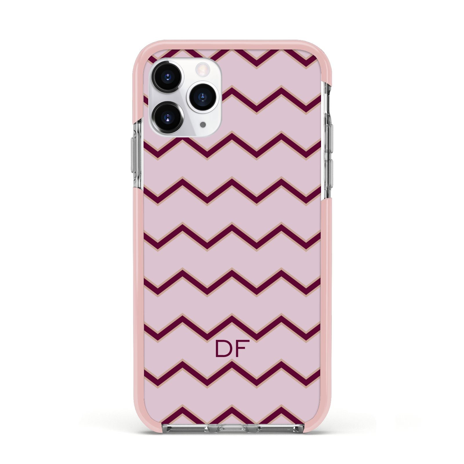 Personalised Chevron Burgundy Apple iPhone 11 Pro in Silver with Pink Impact Case