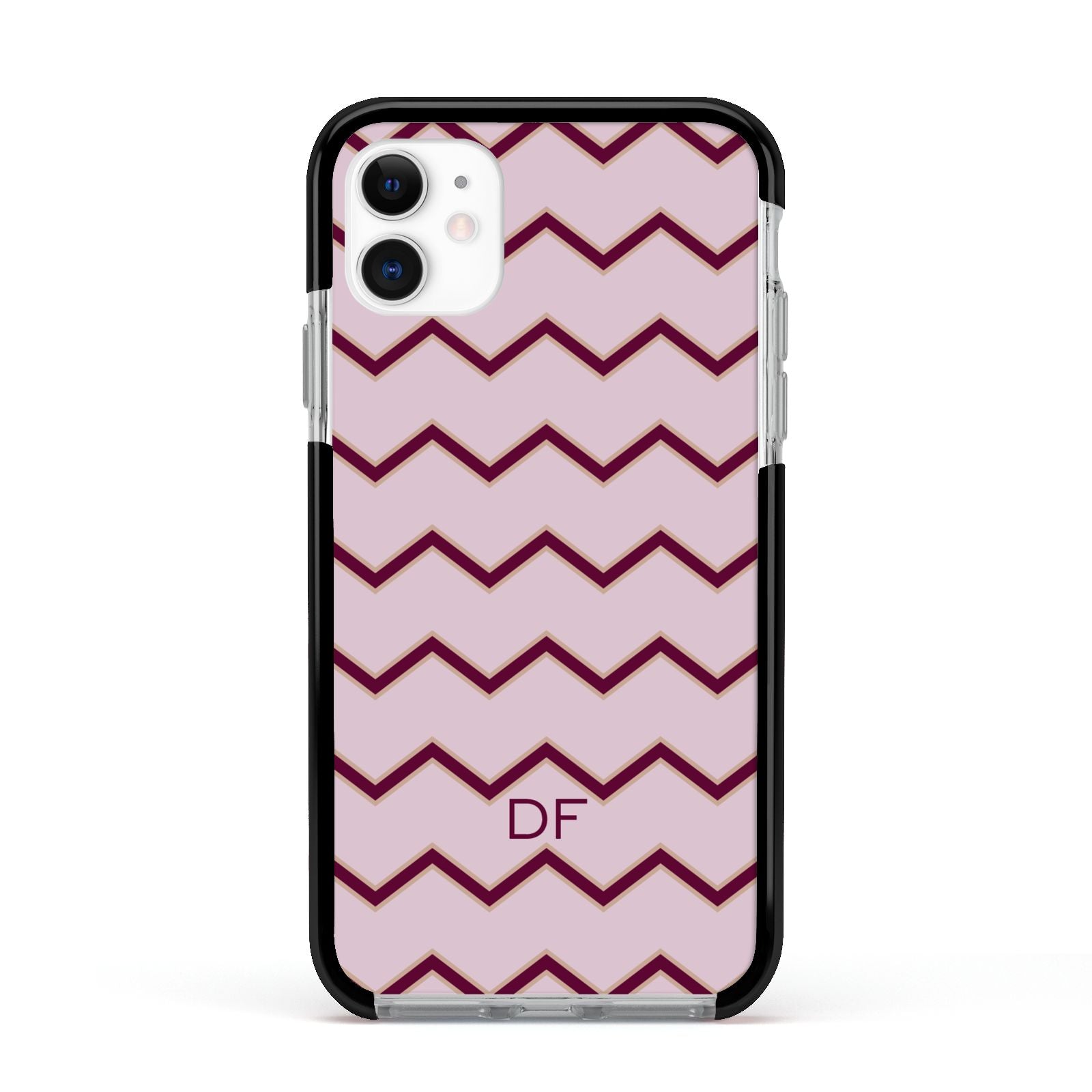Personalised Chevron Burgundy Apple iPhone 11 in White with Black Impact Case