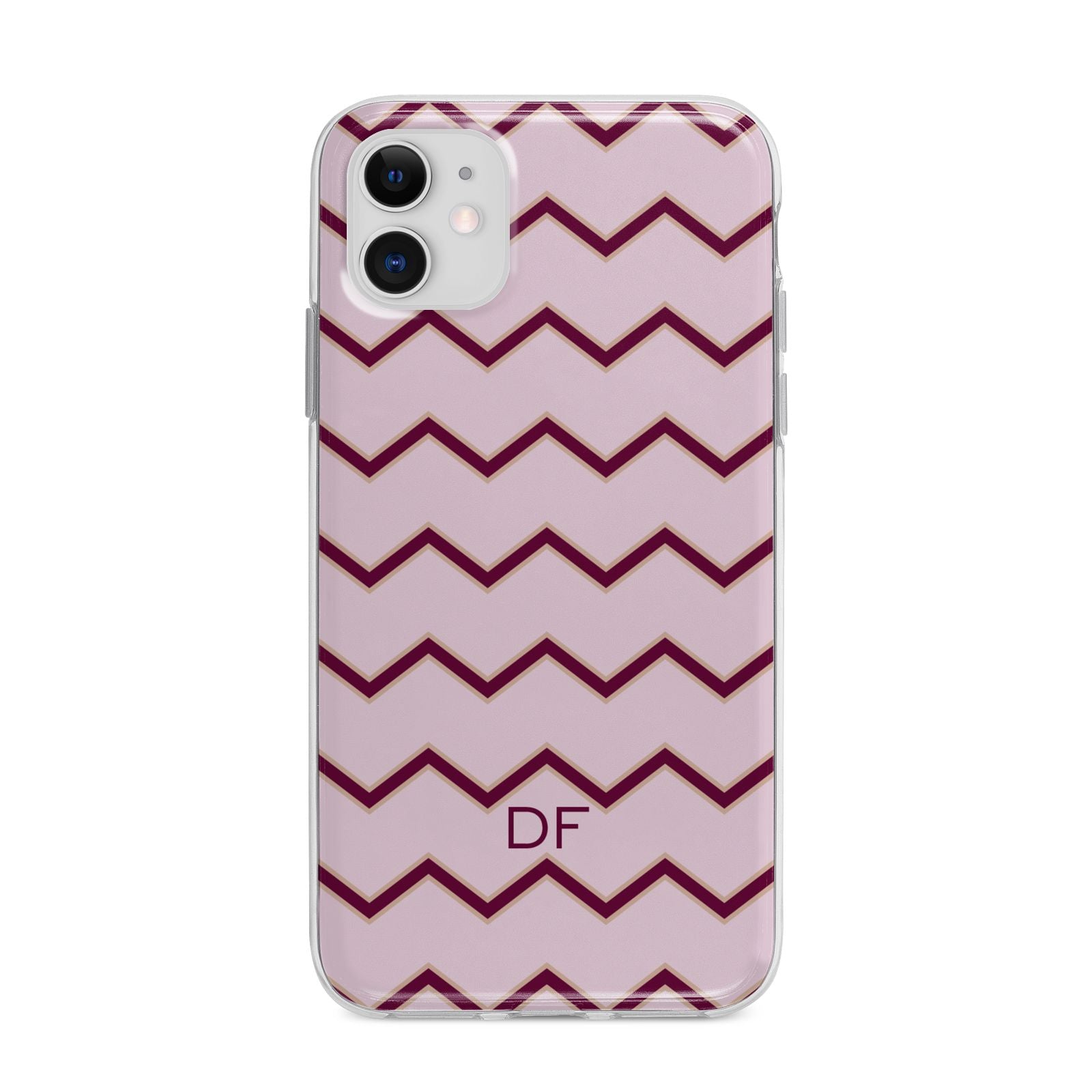 Personalised Chevron Burgundy Apple iPhone 11 in White with Bumper Case