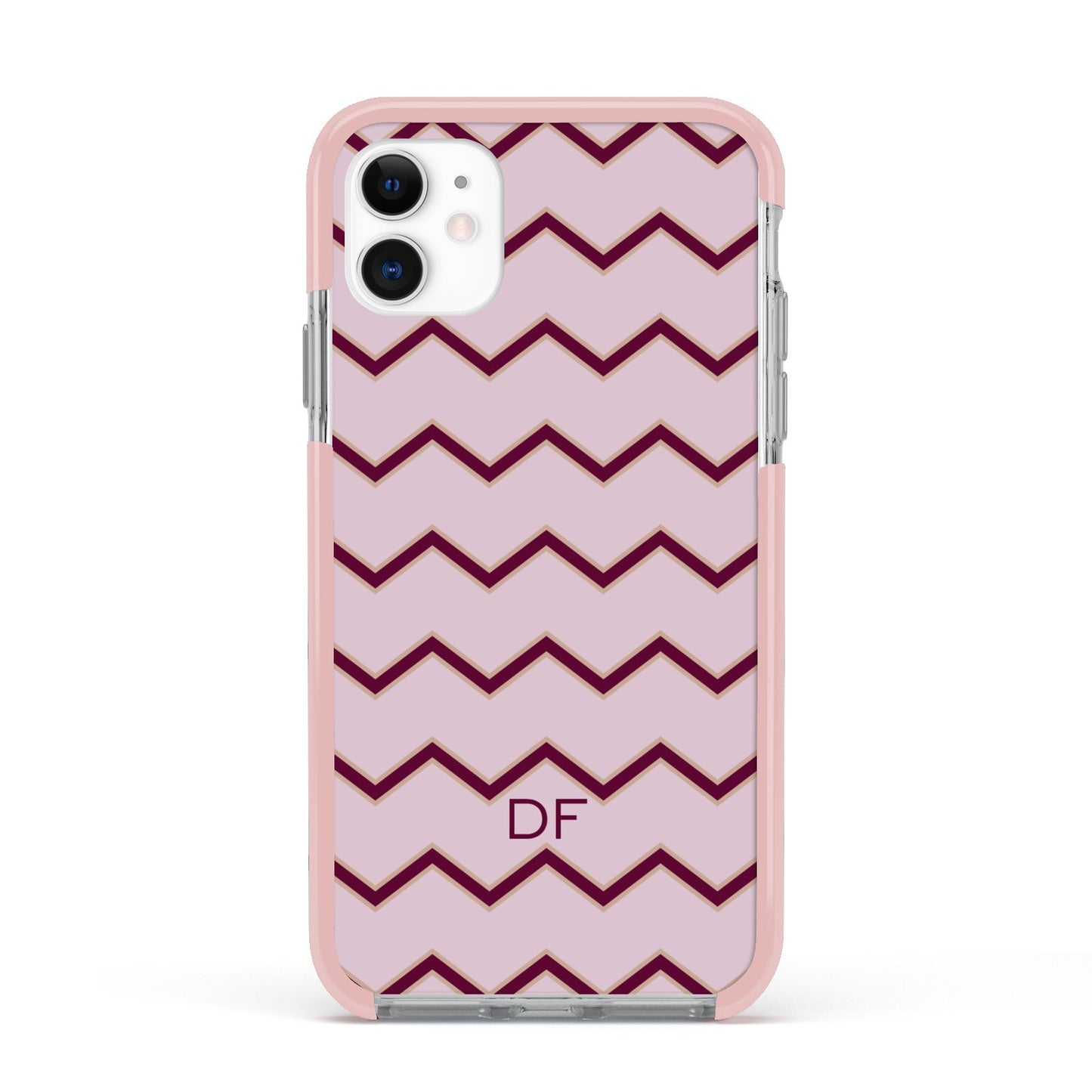 Personalised Chevron Burgundy Apple iPhone 11 in White with Pink Impact Case