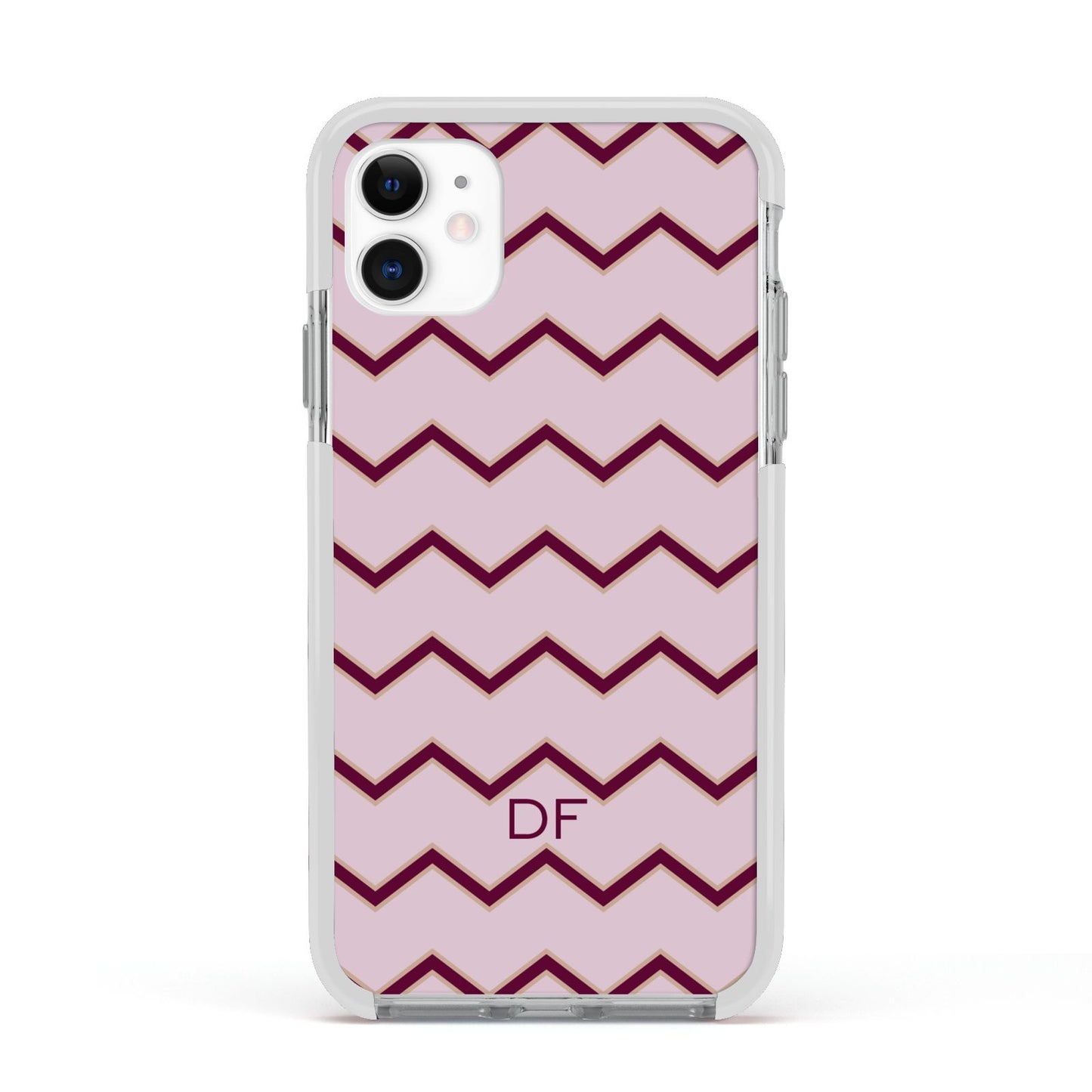 Personalised Chevron Burgundy Apple iPhone 11 in White with White Impact Case