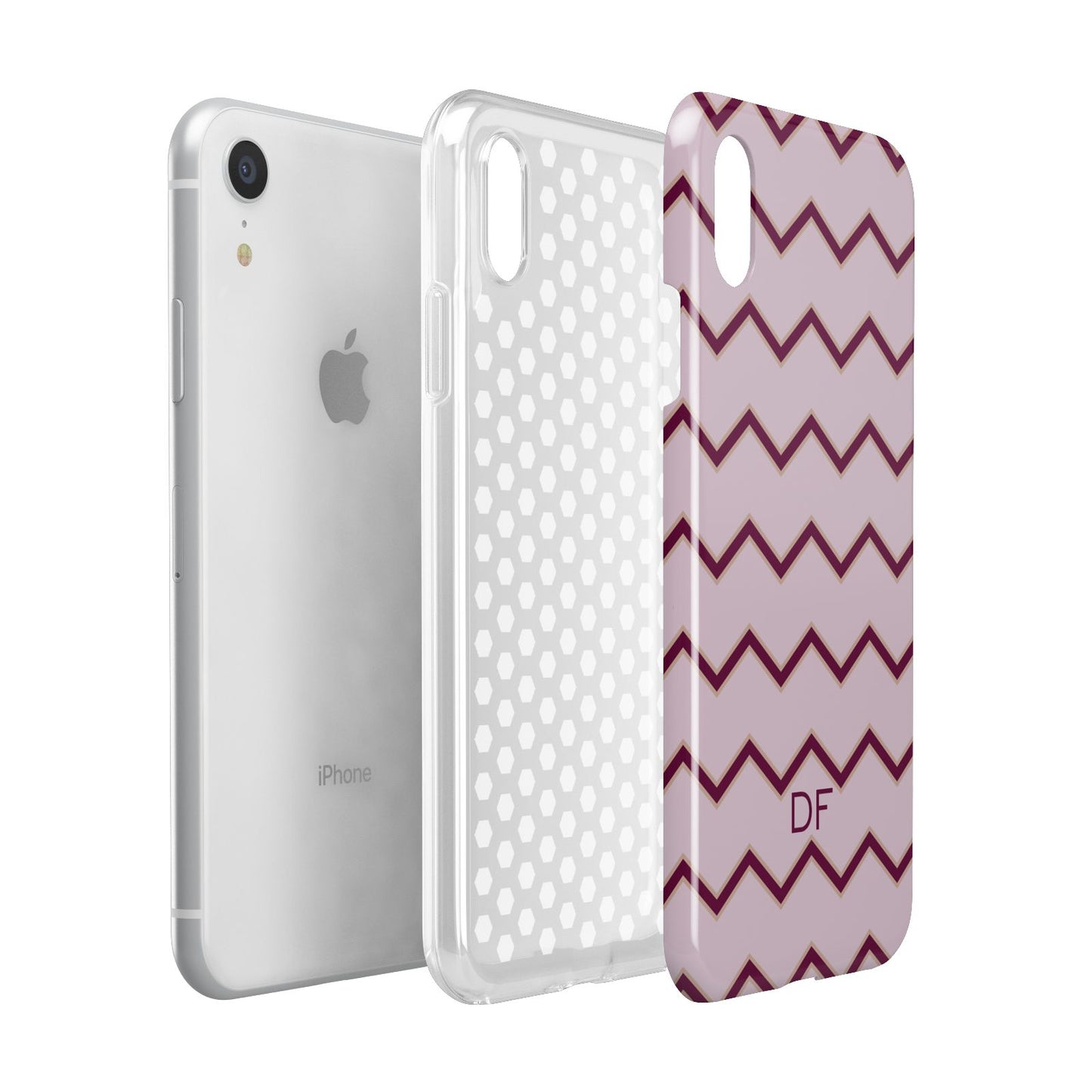 Personalised Chevron Burgundy Apple iPhone XR White 3D Tough Case Expanded view