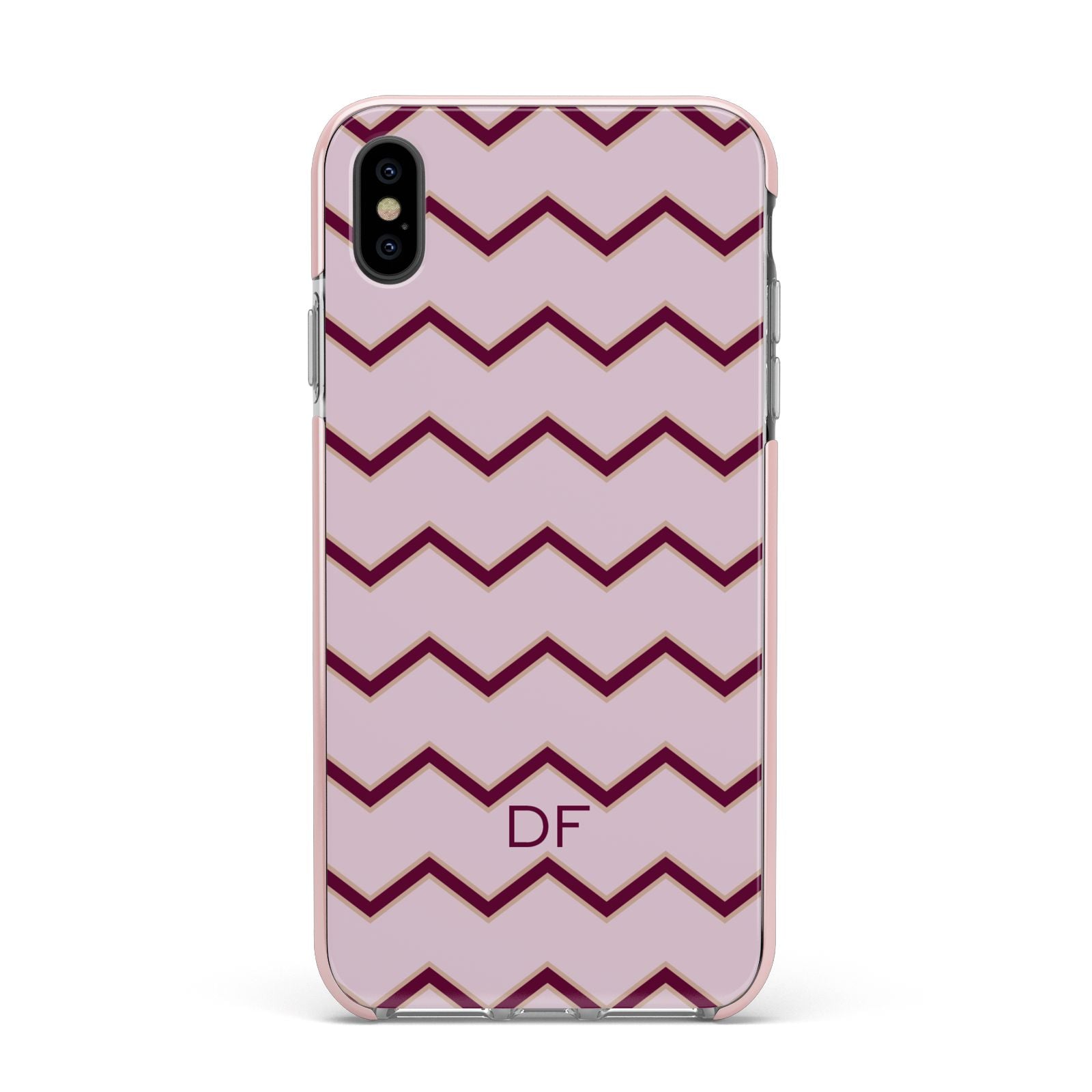 Personalised Chevron Burgundy Apple iPhone Xs Max Impact Case Pink Edge on Black Phone
