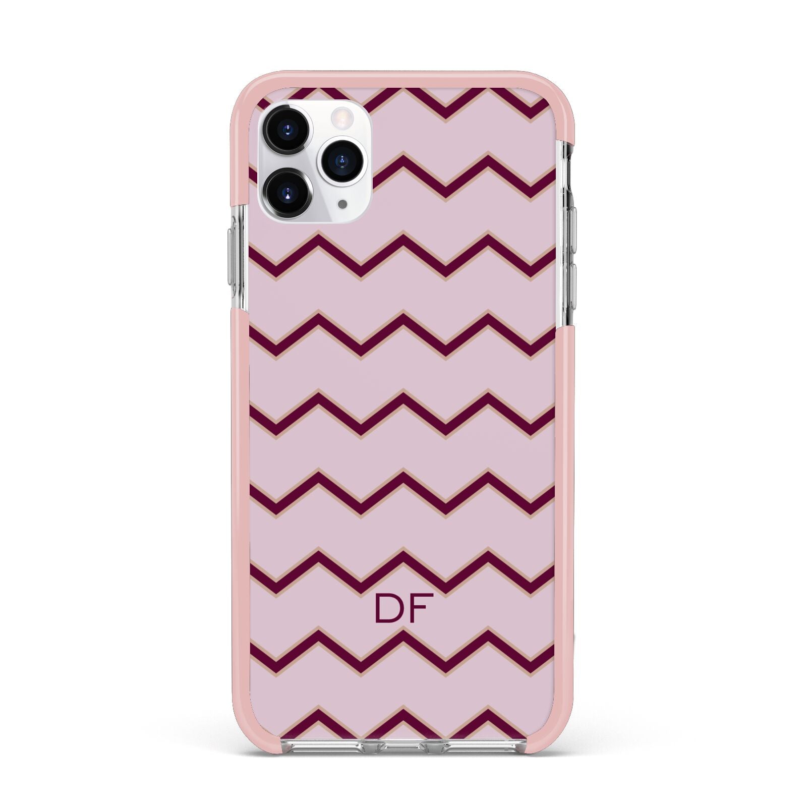 Personalised Chevron Burgundy iPhone 11 Pro Max Impact Pink Edge Case