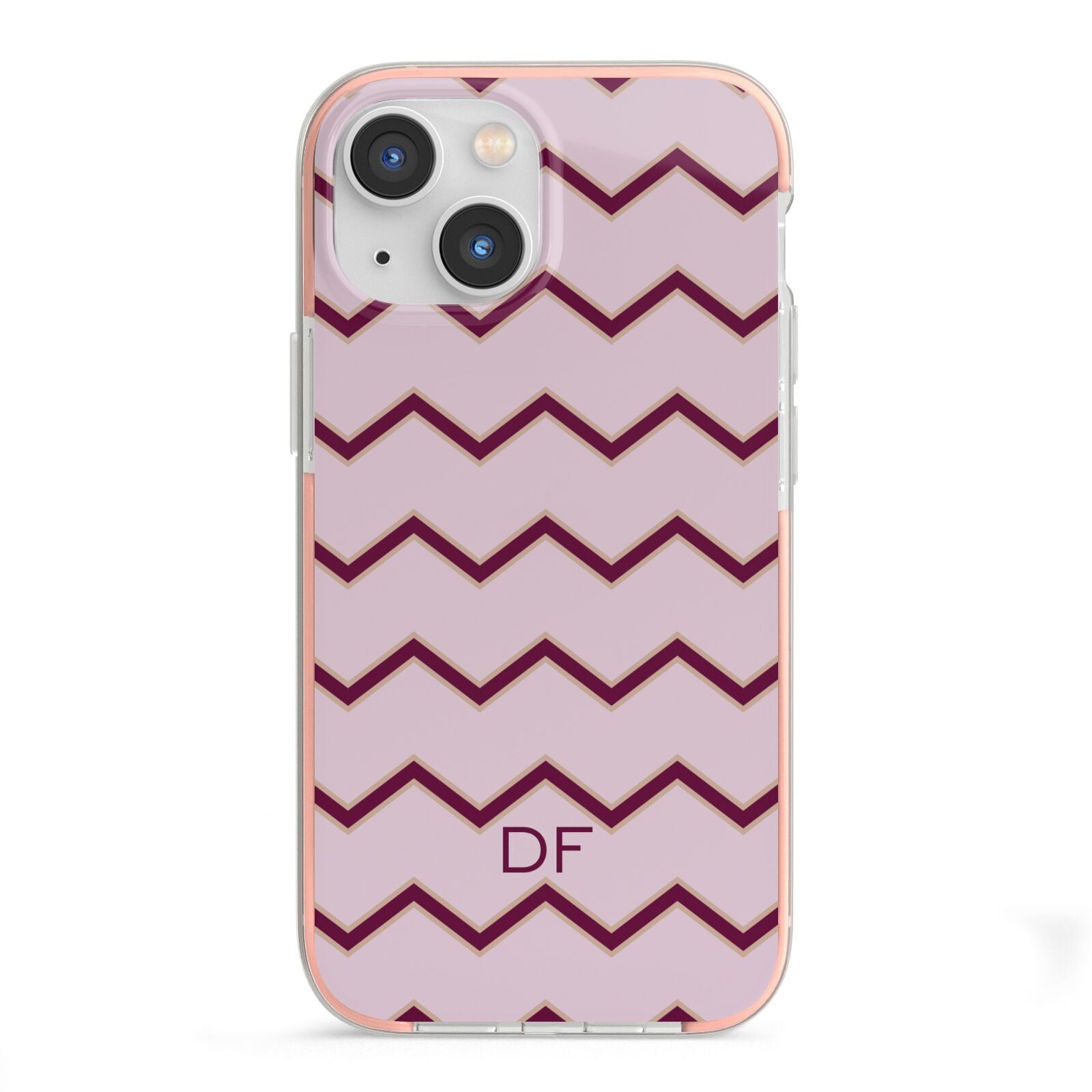 Personalised Chevron Burgundy iPhone 13 Mini TPU Impact Case with Pink Edges