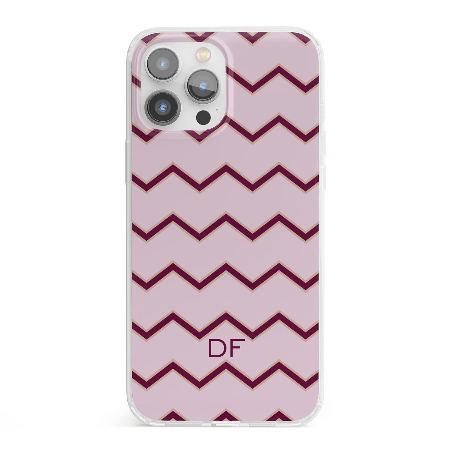 Personalised Chevron Burgundy iPhone 13 Pro Max Clear Bumper Case
