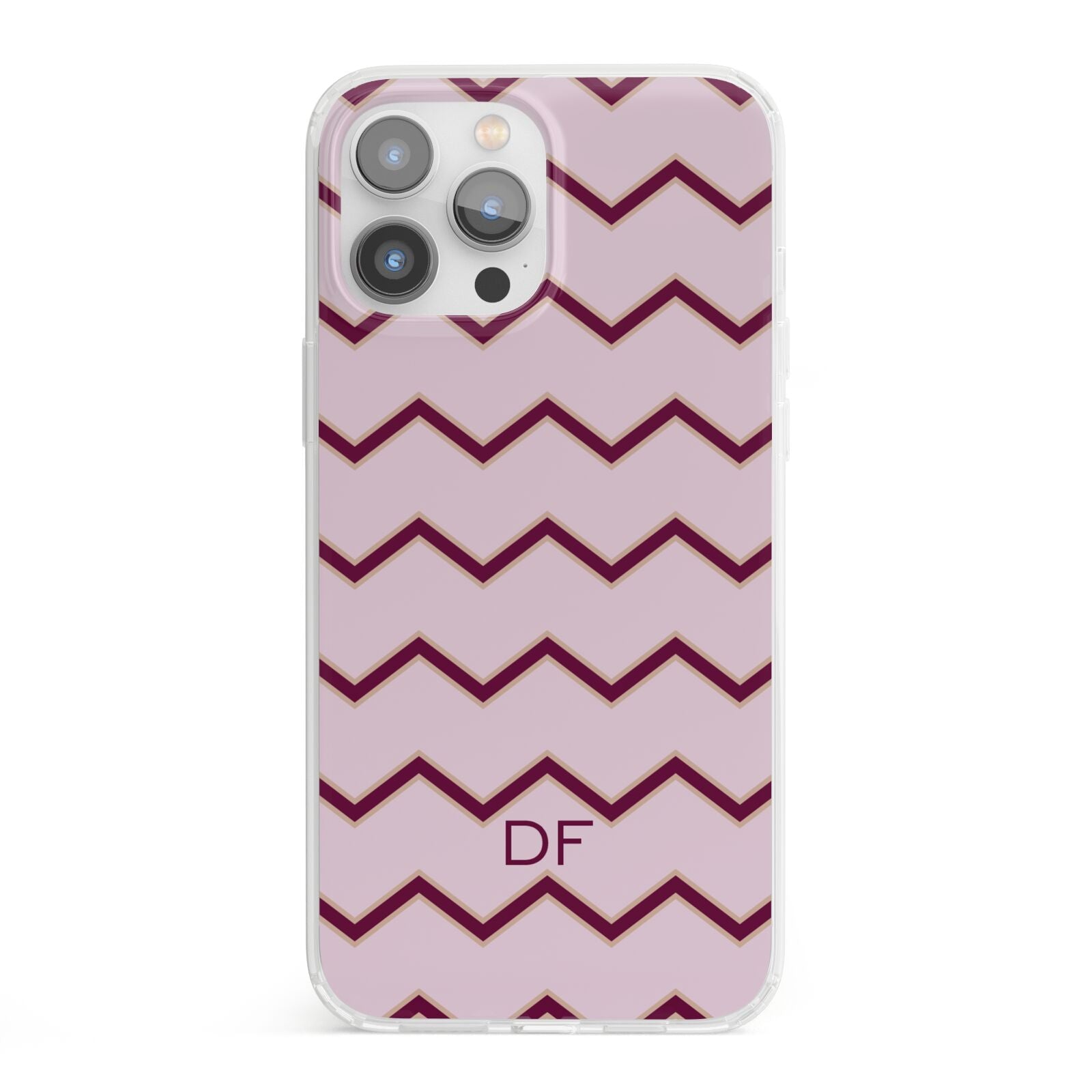 Personalised Chevron Burgundy iPhone 13 Pro Max Clear Bumper Case