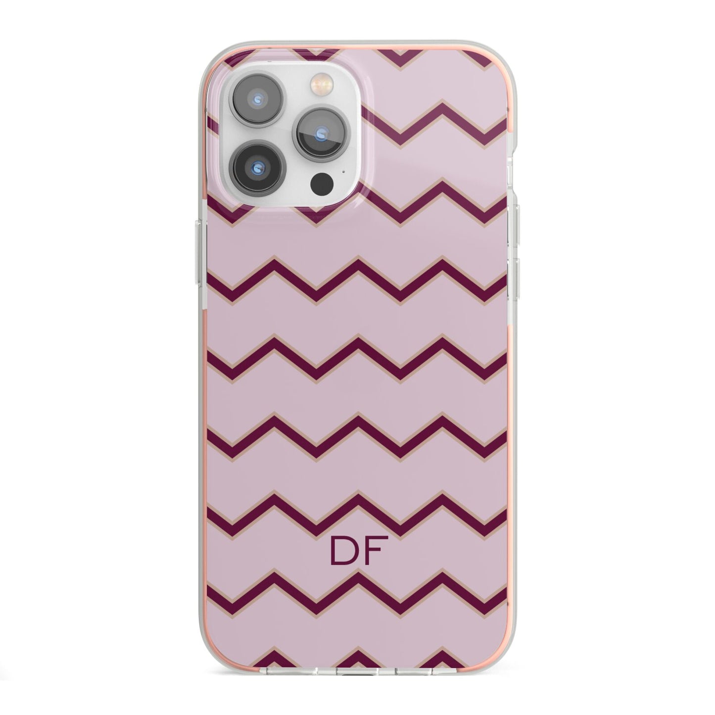 Personalised Chevron Burgundy iPhone 13 Pro Max TPU Impact Case with Pink Edges