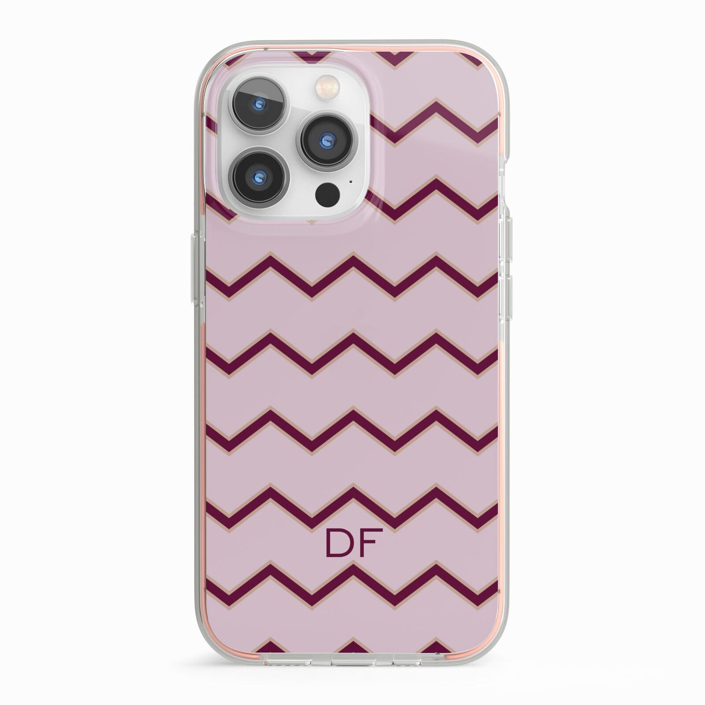 Personalised Chevron Burgundy iPhone 13 Pro TPU Impact Case with Pink Edges
