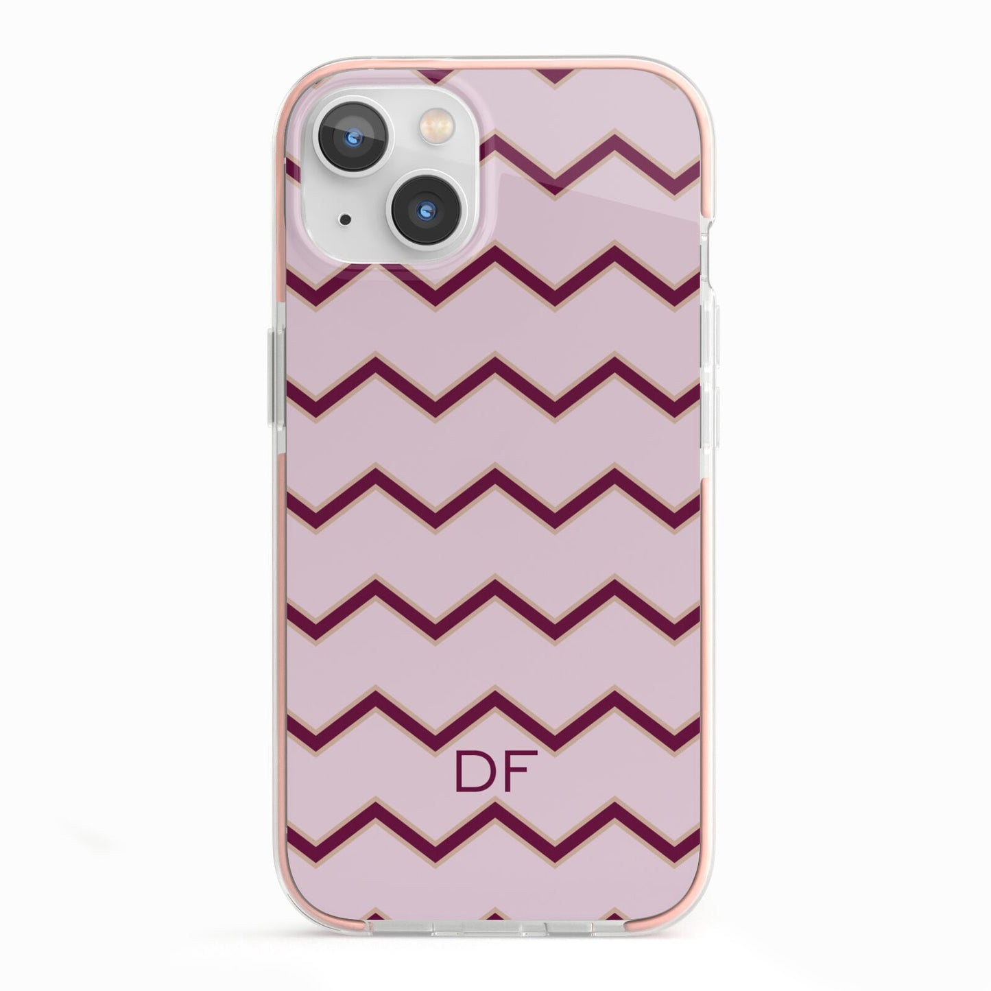 Personalised Chevron Burgundy iPhone 13 TPU Impact Case with Pink Edges
