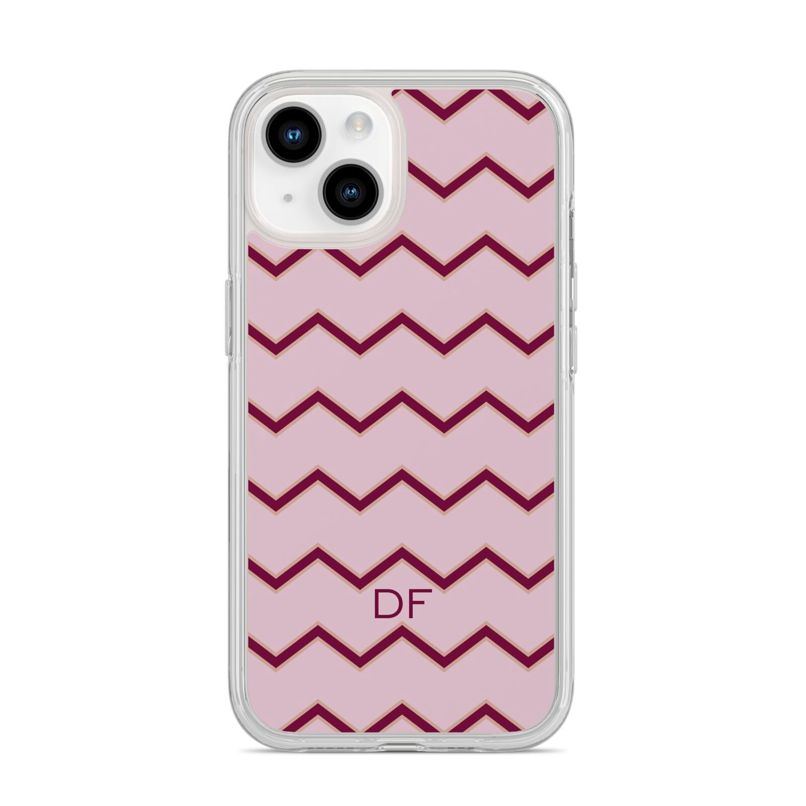 Personalised Chevron Burgundy iPhone 14 Clear Tough Case Starlight
