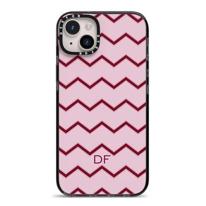 Personalised Chevron Burgundy iPhone 14 Plus Black Impact Case on Silver phone