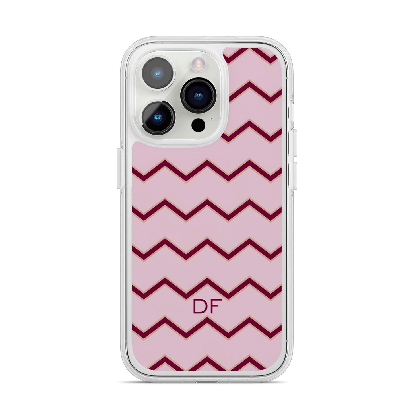 Personalised Chevron Burgundy iPhone 14 Pro Clear Tough Case Silver