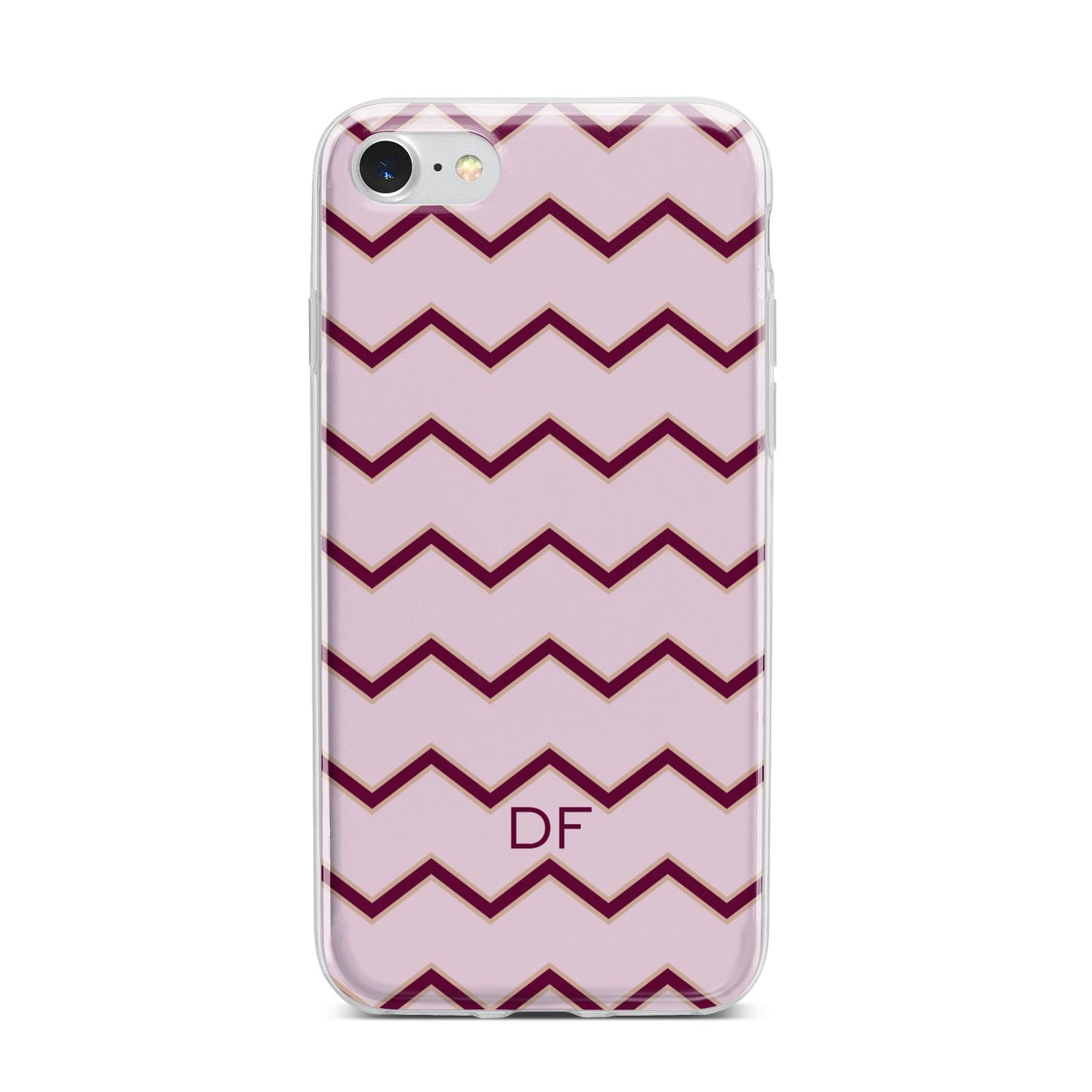 Personalised Chevron Burgundy iPhone 7 Bumper Case on Silver iPhone
