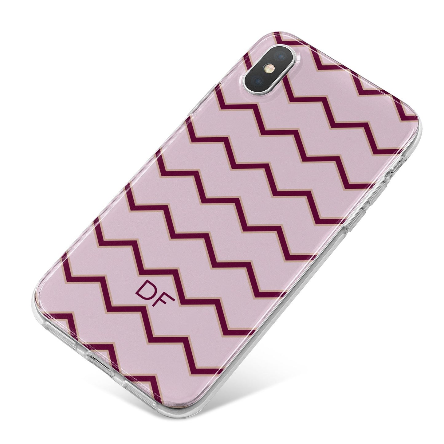 Personalised Chevron Burgundy iPhone X Bumper Case on Silver iPhone
