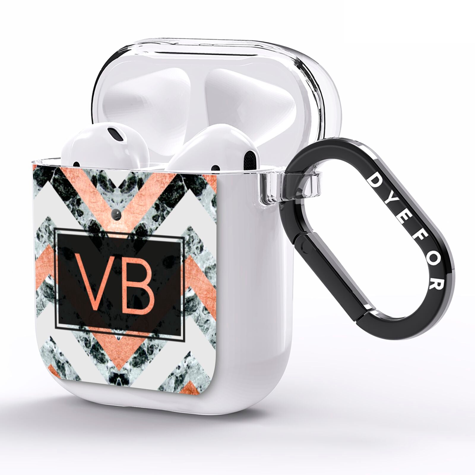 Personalised Chevron Marble Initials AirPods Clear Case Side Image