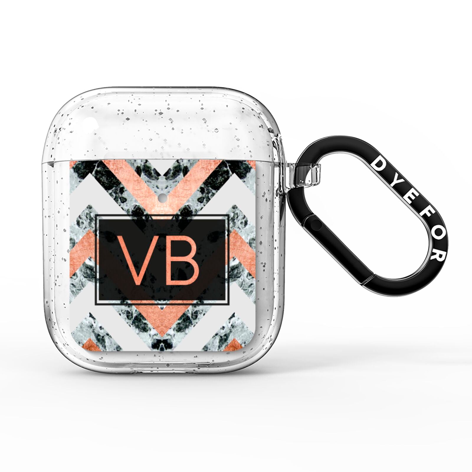 Personalised Chevron Marble Initials AirPods Glitter Case