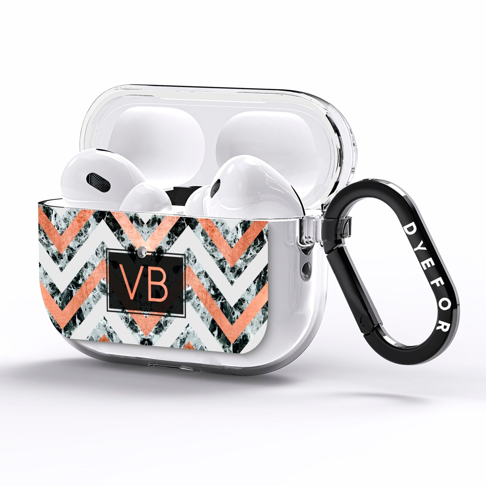 Personalised Chevron Marble Initials AirPods Pro Clear Case Side Image
