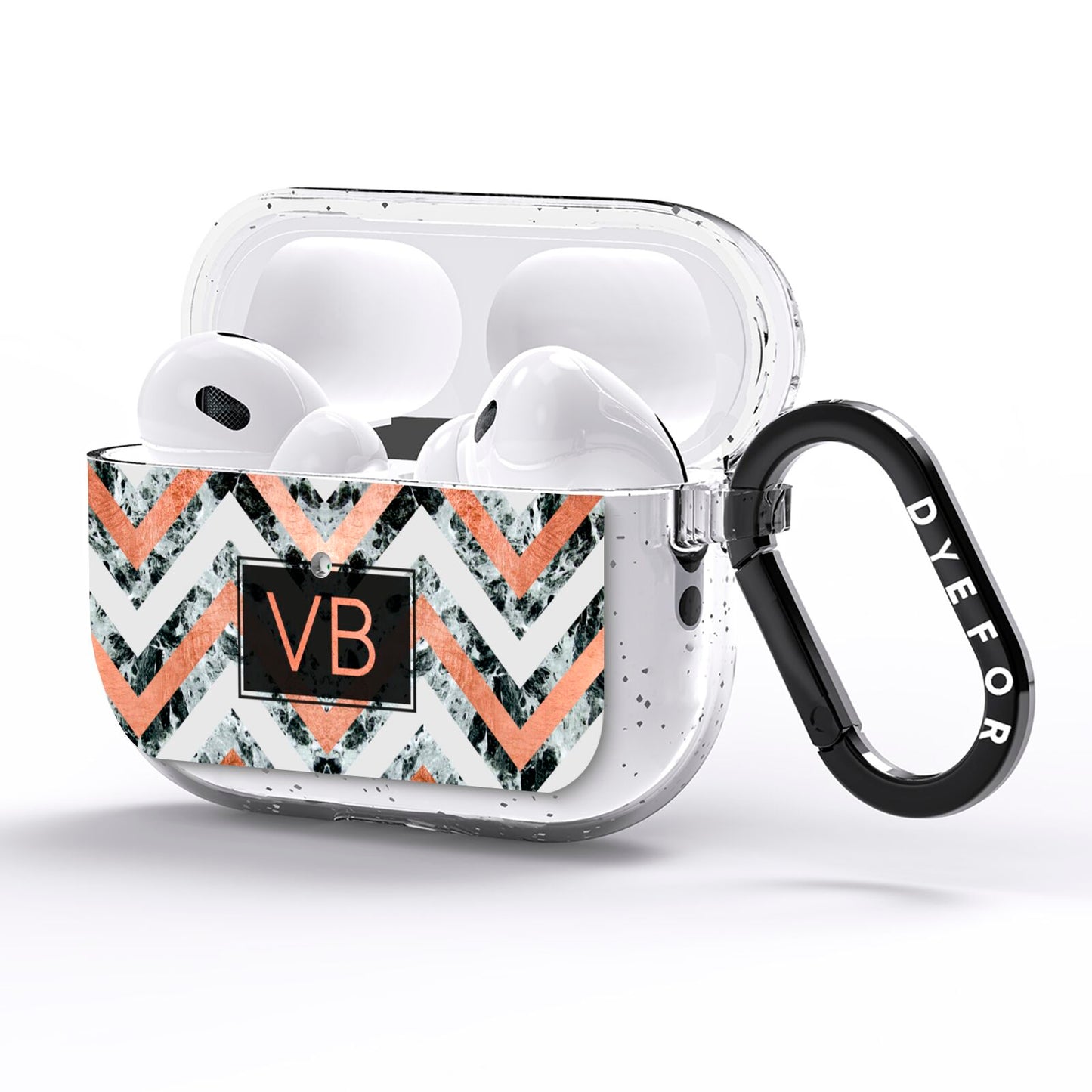 Personalised Chevron Marble Initials AirPods Pro Glitter Case Side Image