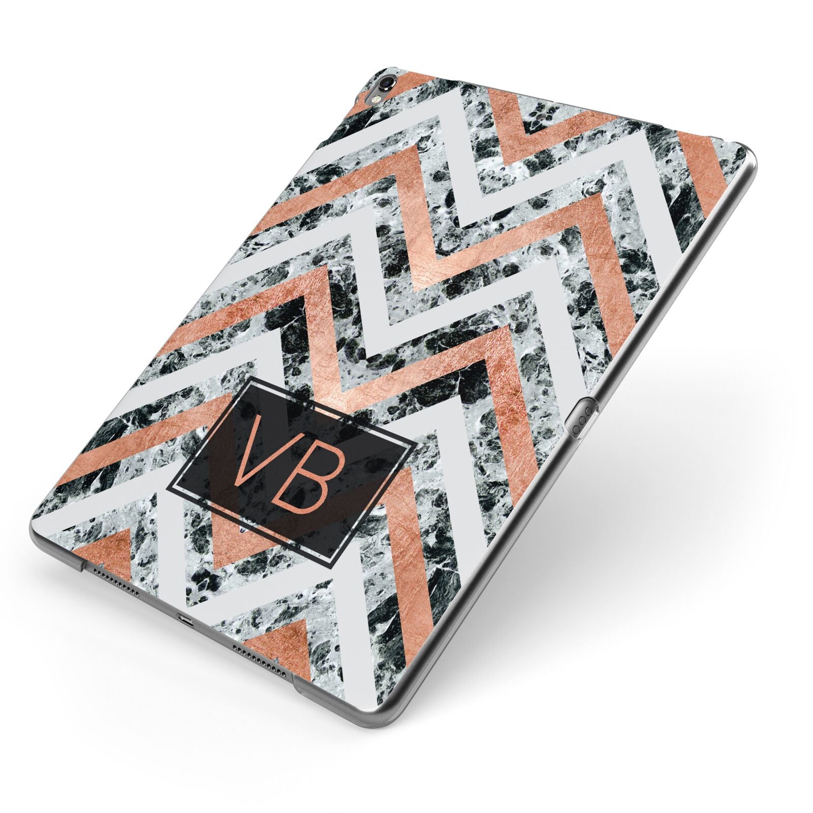 Personalised Chevron Marble Initials Apple iPad Case on Grey iPad Side View