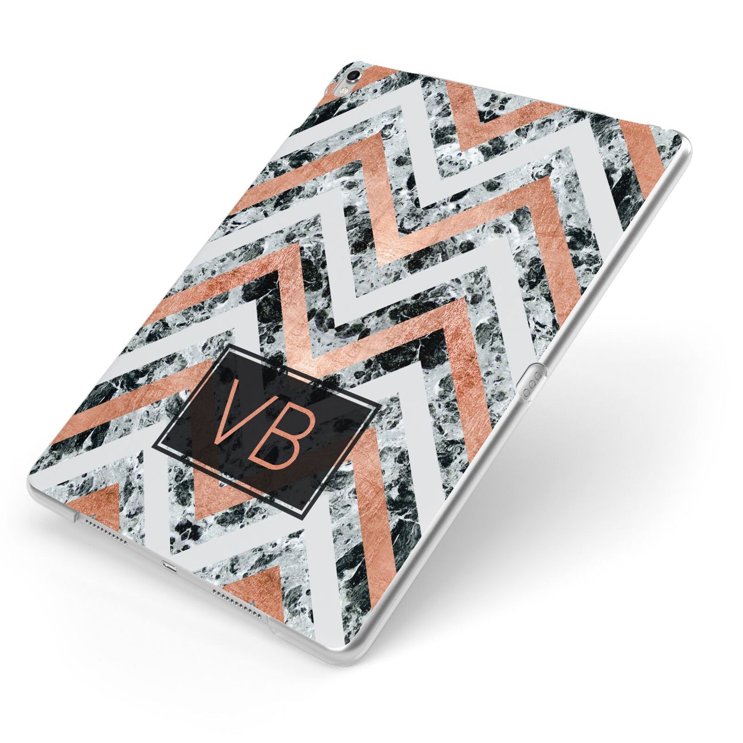 Personalised Chevron Marble Initials Apple iPad Case on Silver iPad Side View