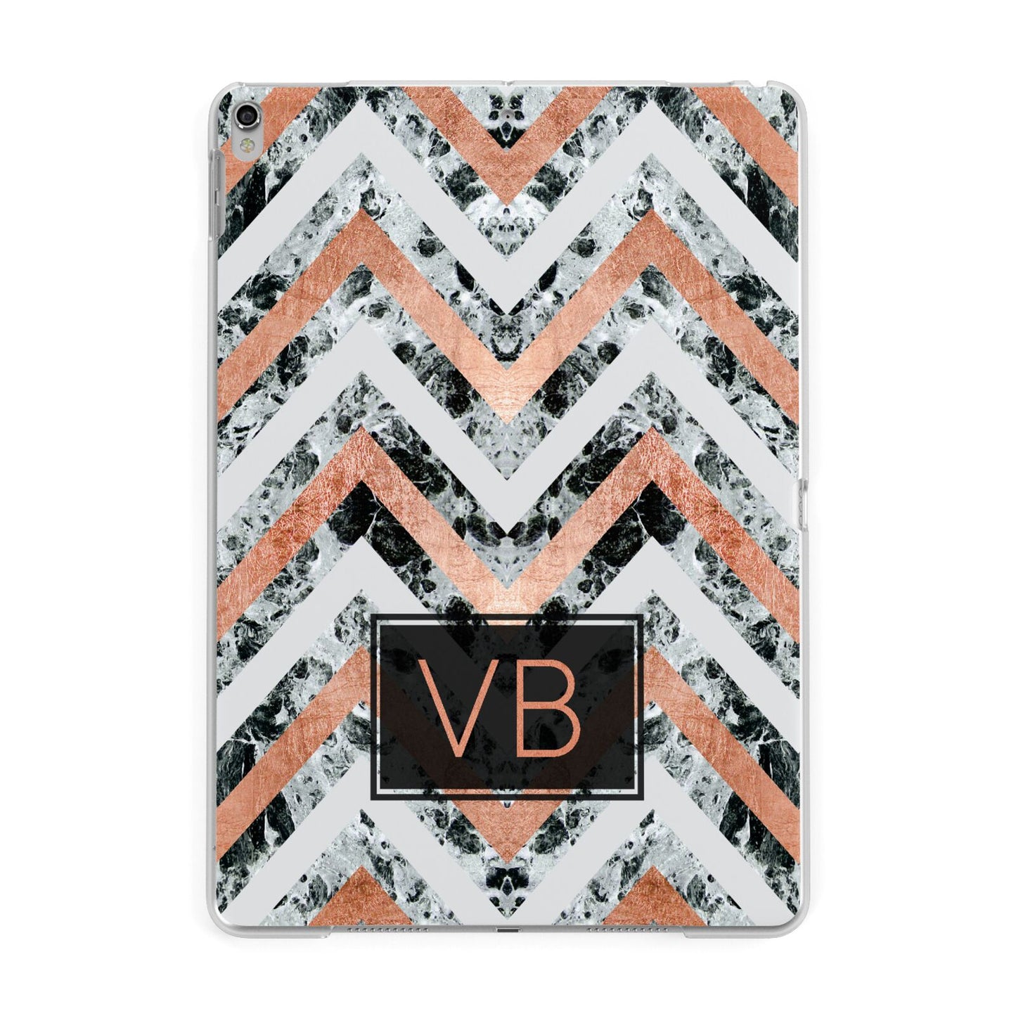 Personalised Chevron Marble Initials Apple iPad Silver Case