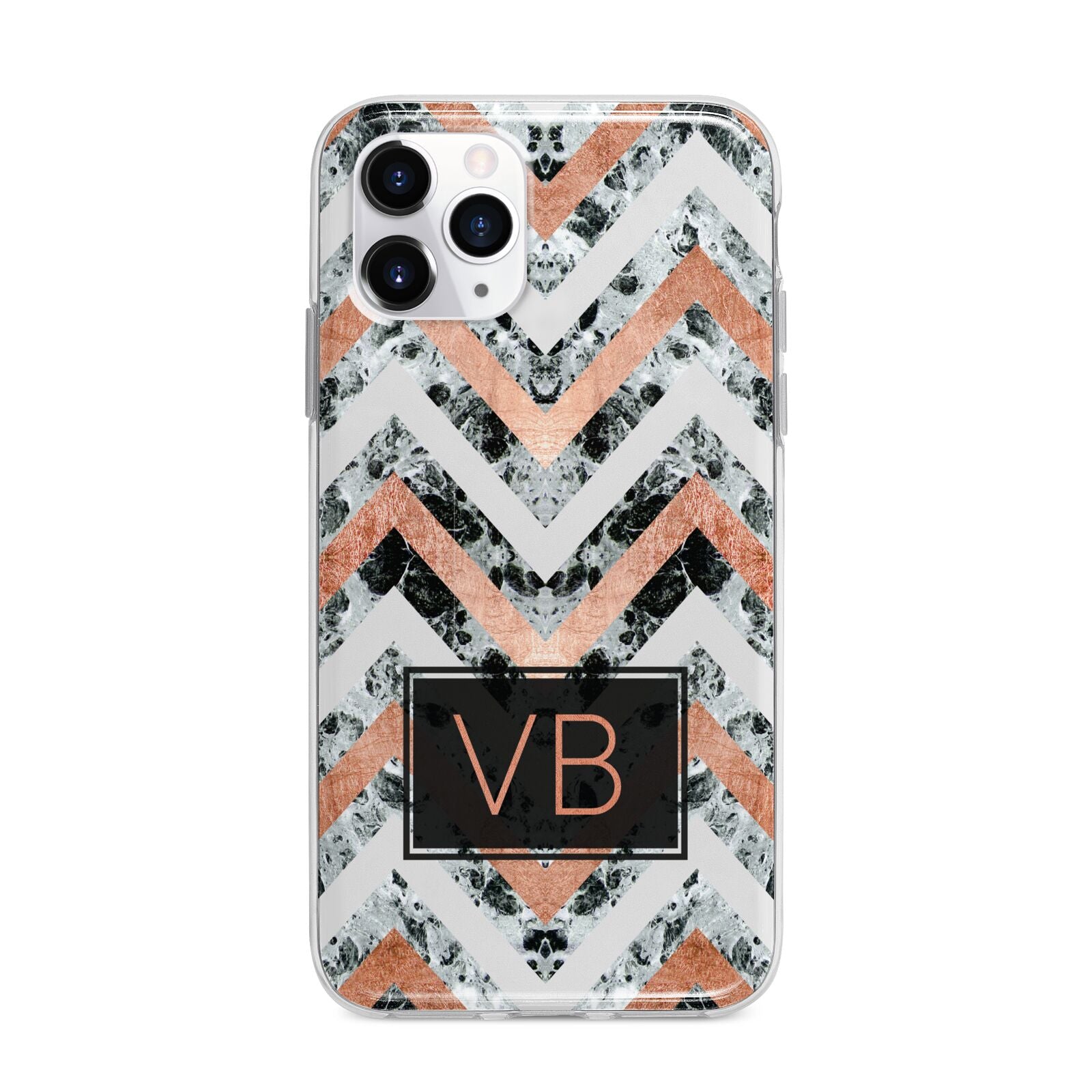 Personalised Chevron Marble Initials Apple iPhone 11 Pro Max in Silver with Bumper Case