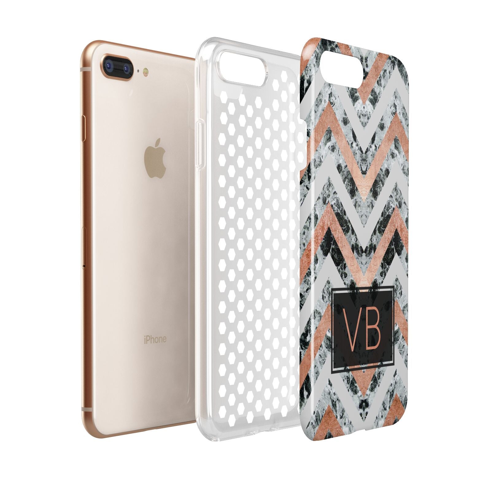 Personalised Chevron Marble Initials Apple iPhone 7 8 Plus 3D Tough Case Expanded View