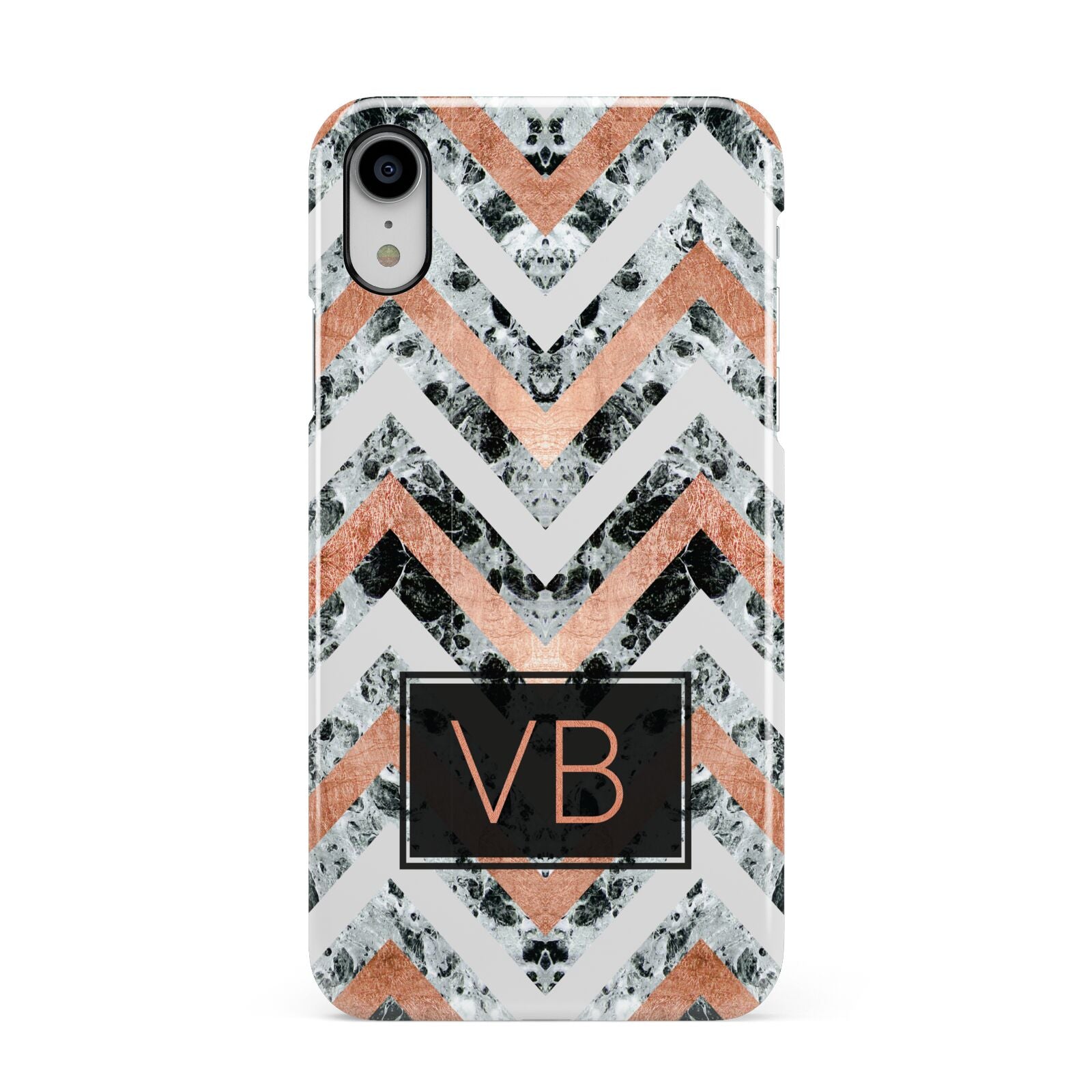Personalised Chevron Marble Initials Apple iPhone XR White 3D Snap Case
