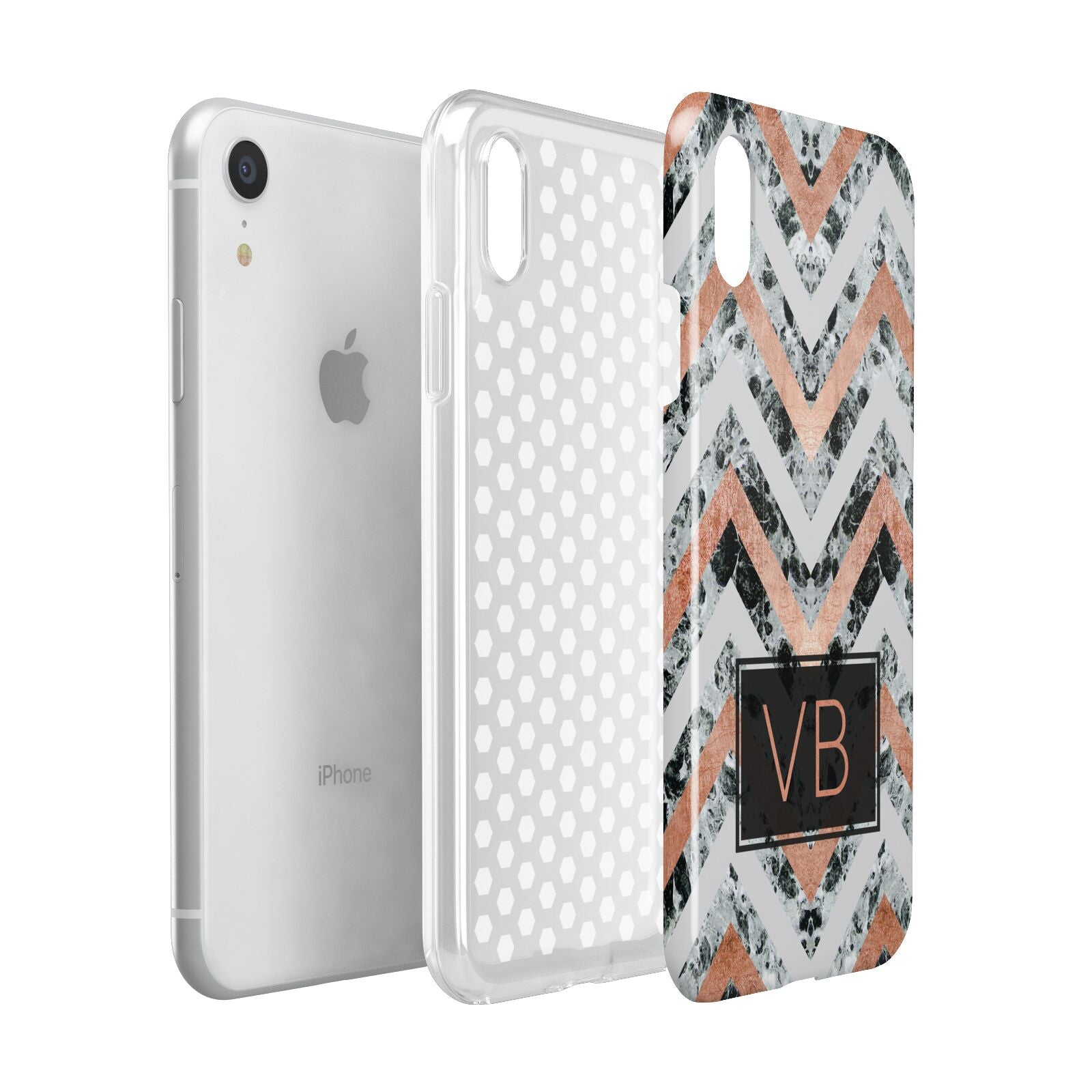 Personalised Chevron Marble Initials Apple iPhone XR White 3D Tough Case Expanded view
