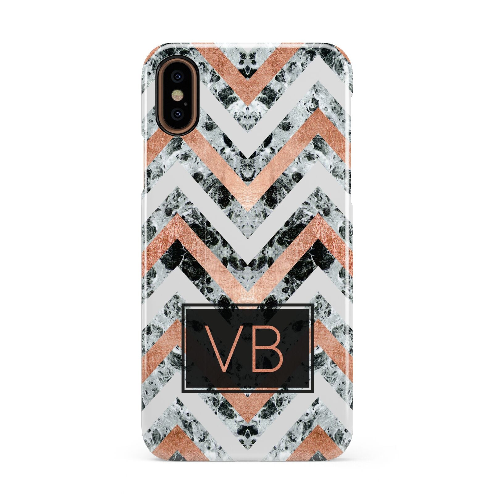 Personalised Chevron Marble Initials Apple iPhone XS 3D Snap Case