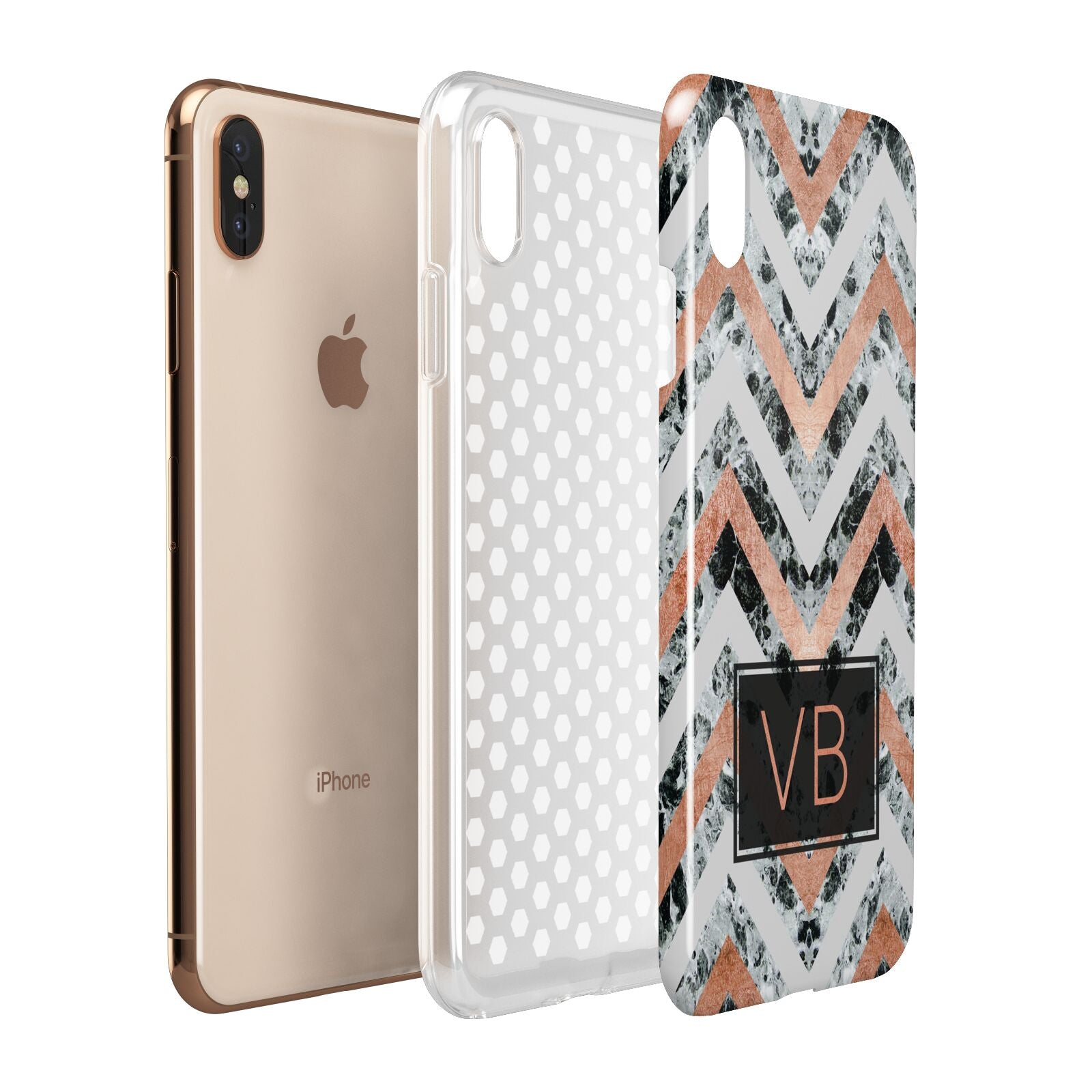 Personalised Chevron Marble Initials Apple iPhone Xs Max 3D Tough Case Expanded View