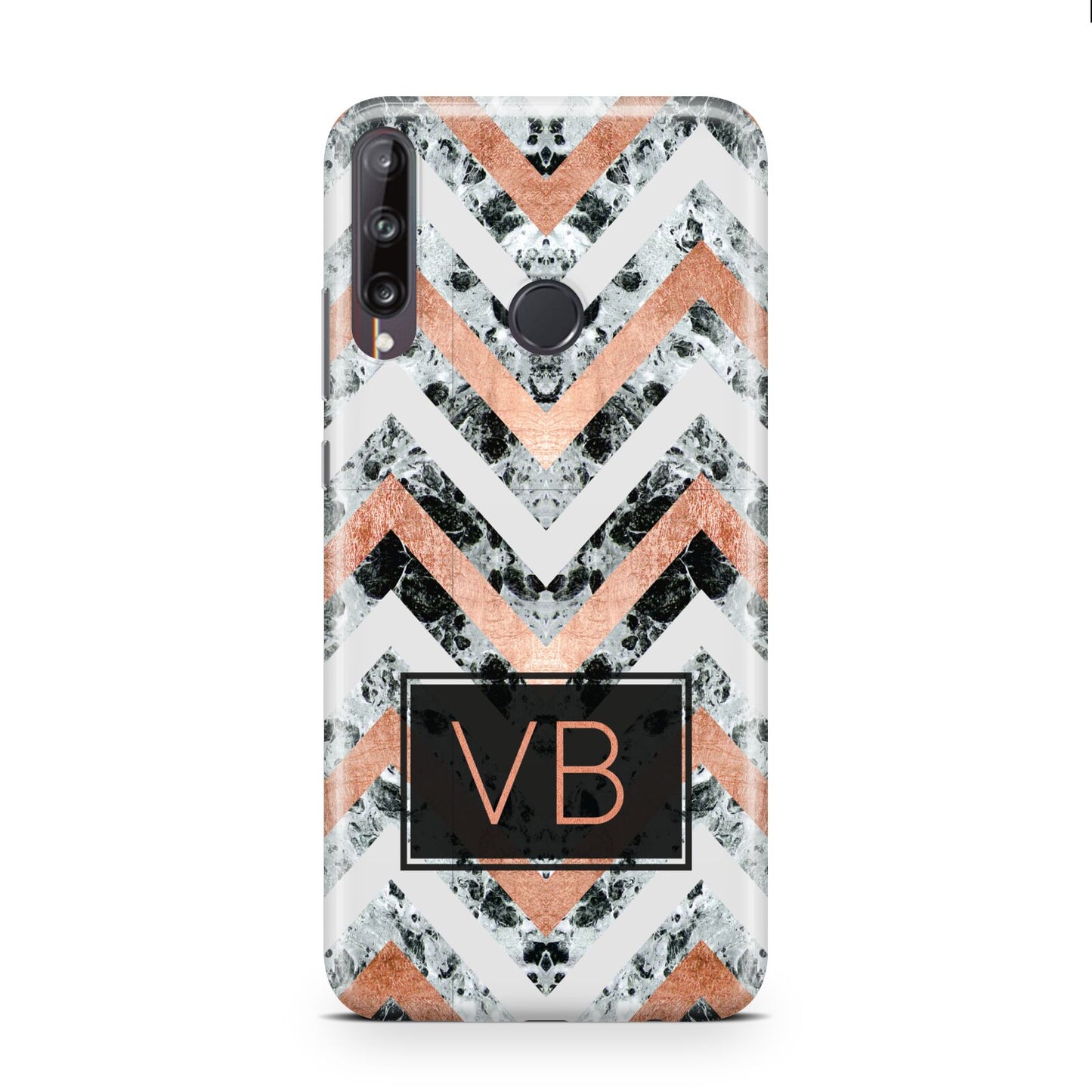 Personalised Chevron Marble Initials Huawei P40 Lite E Phone Case