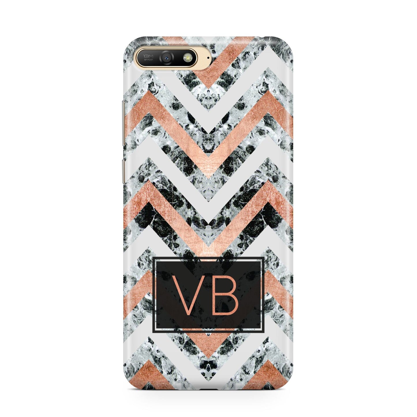 Personalised Chevron Marble Initials Huawei Y6 2018