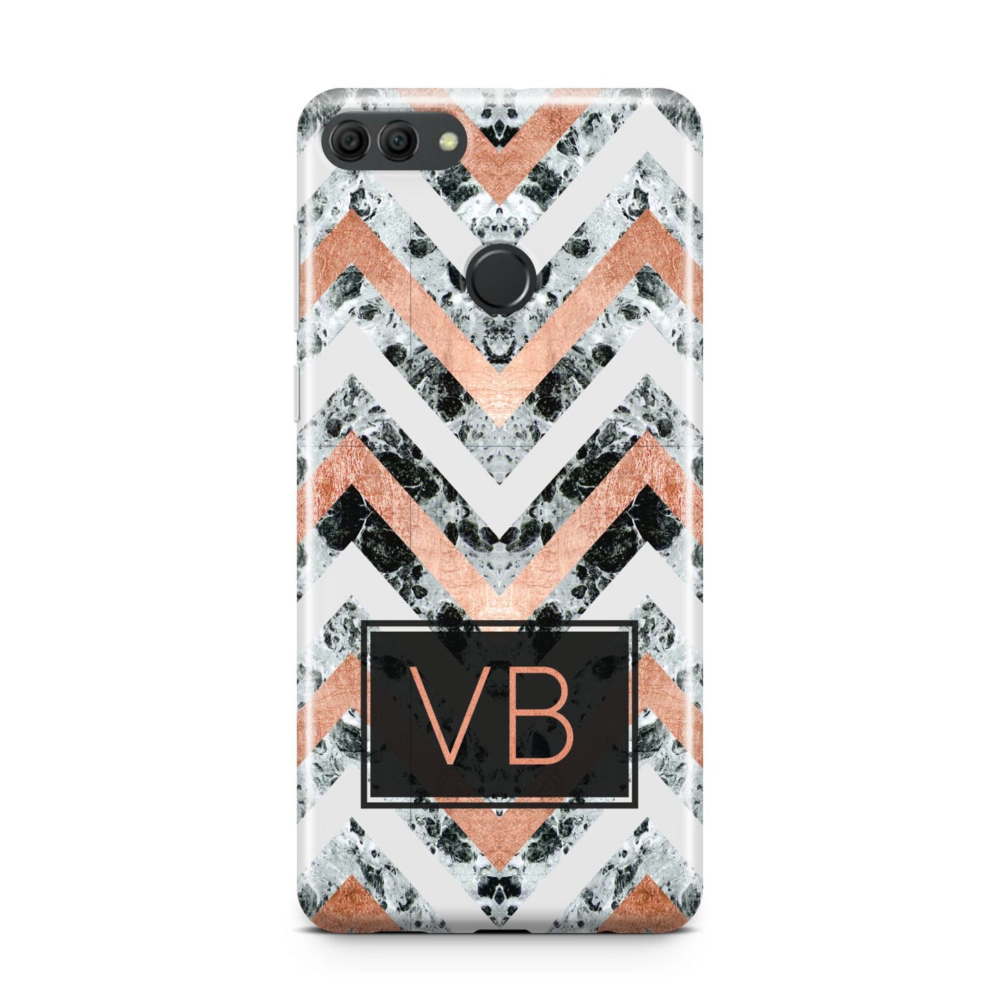 Personalised Chevron Marble Initials Huawei Y9 2018