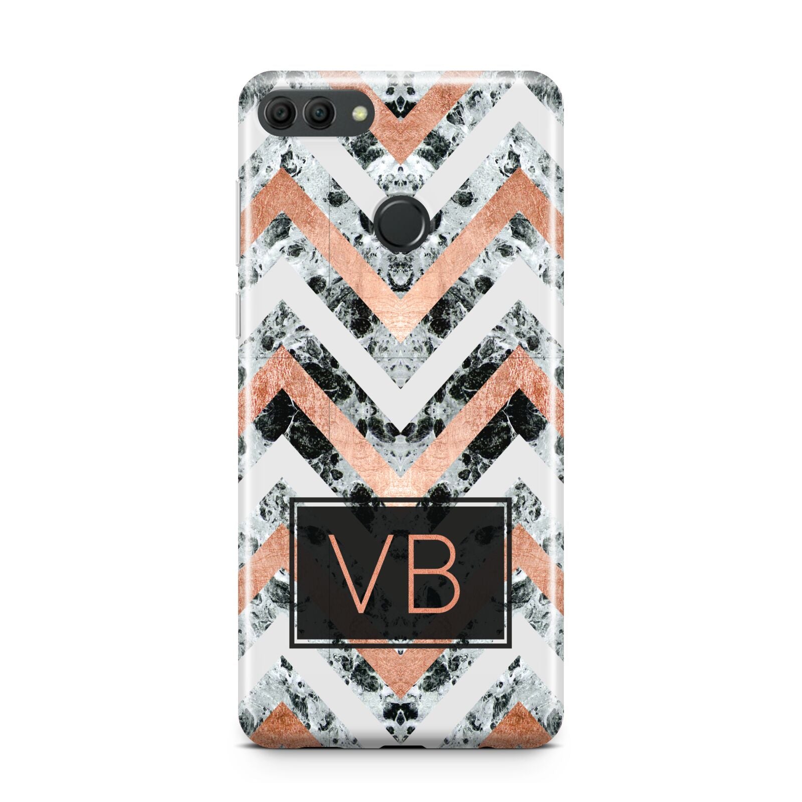 Personalised Chevron Marble Initials Huawei Y9 2018